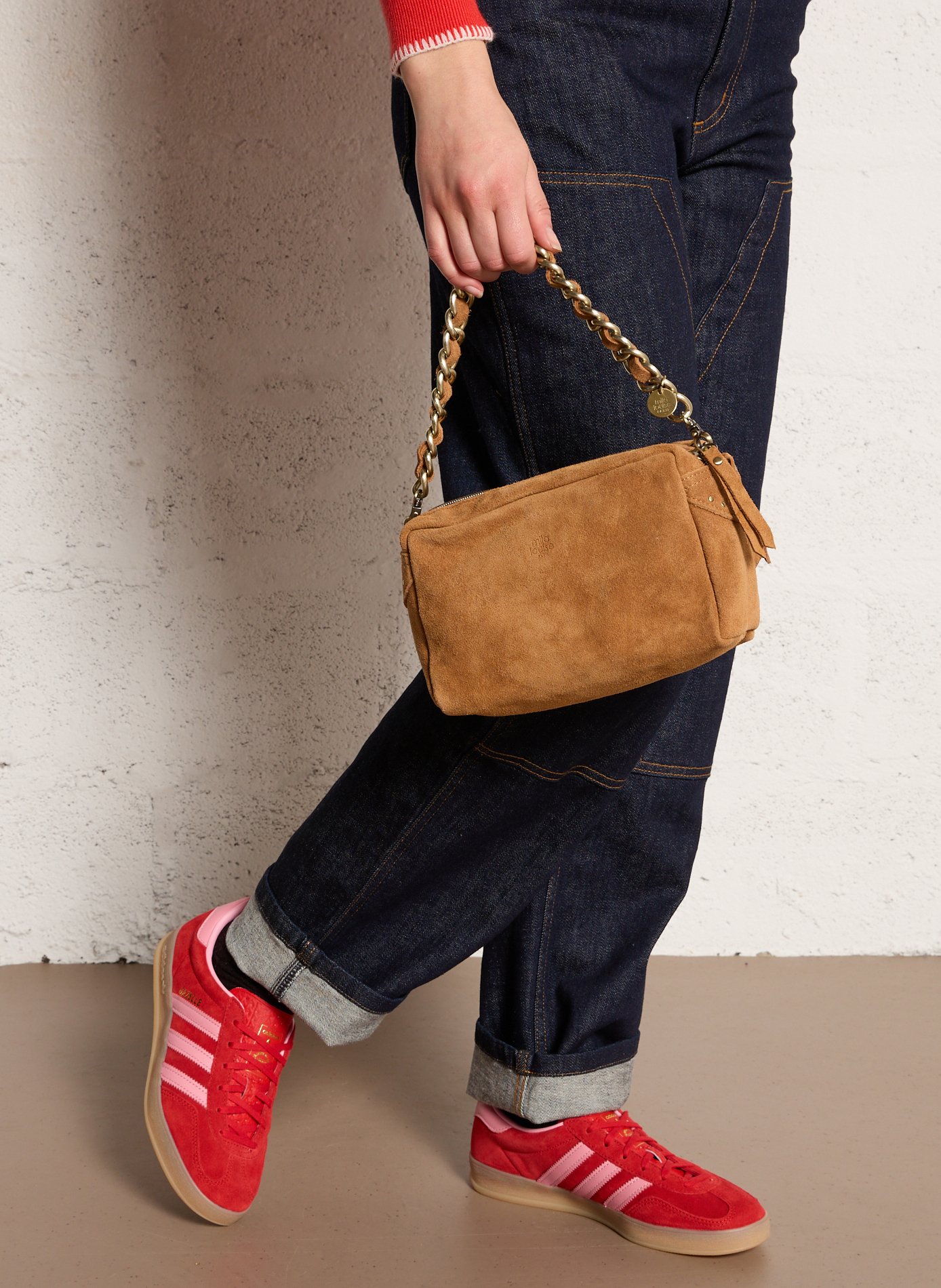 Sac caméra en cuir velours MILA LOUISE Beige