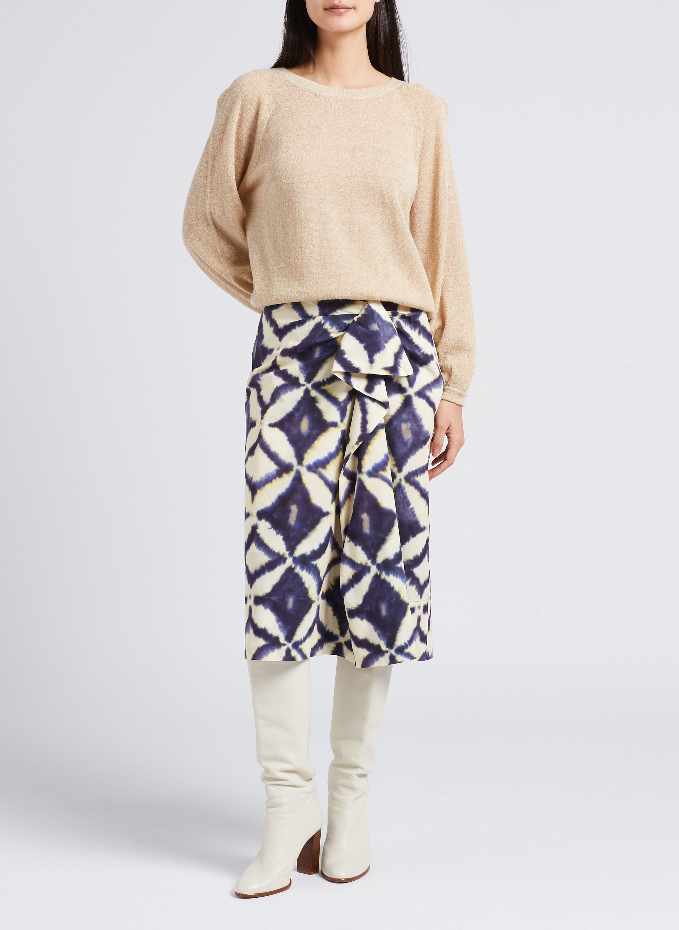 Midirock aus Baumwolle mit hohem Bund und Print BELLEROSE Grau