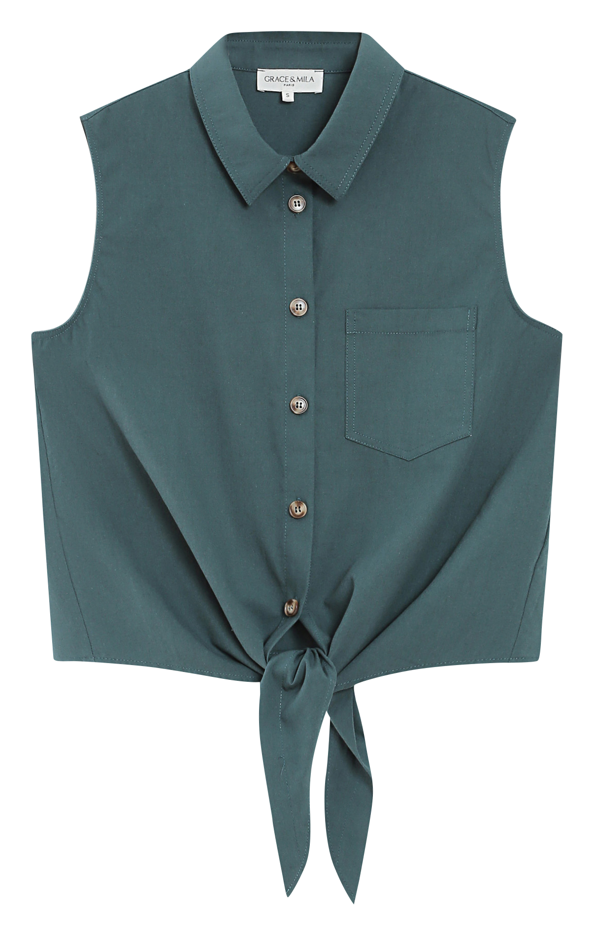 Chemise droite col classique en coton GRACE ET MILA Vert
