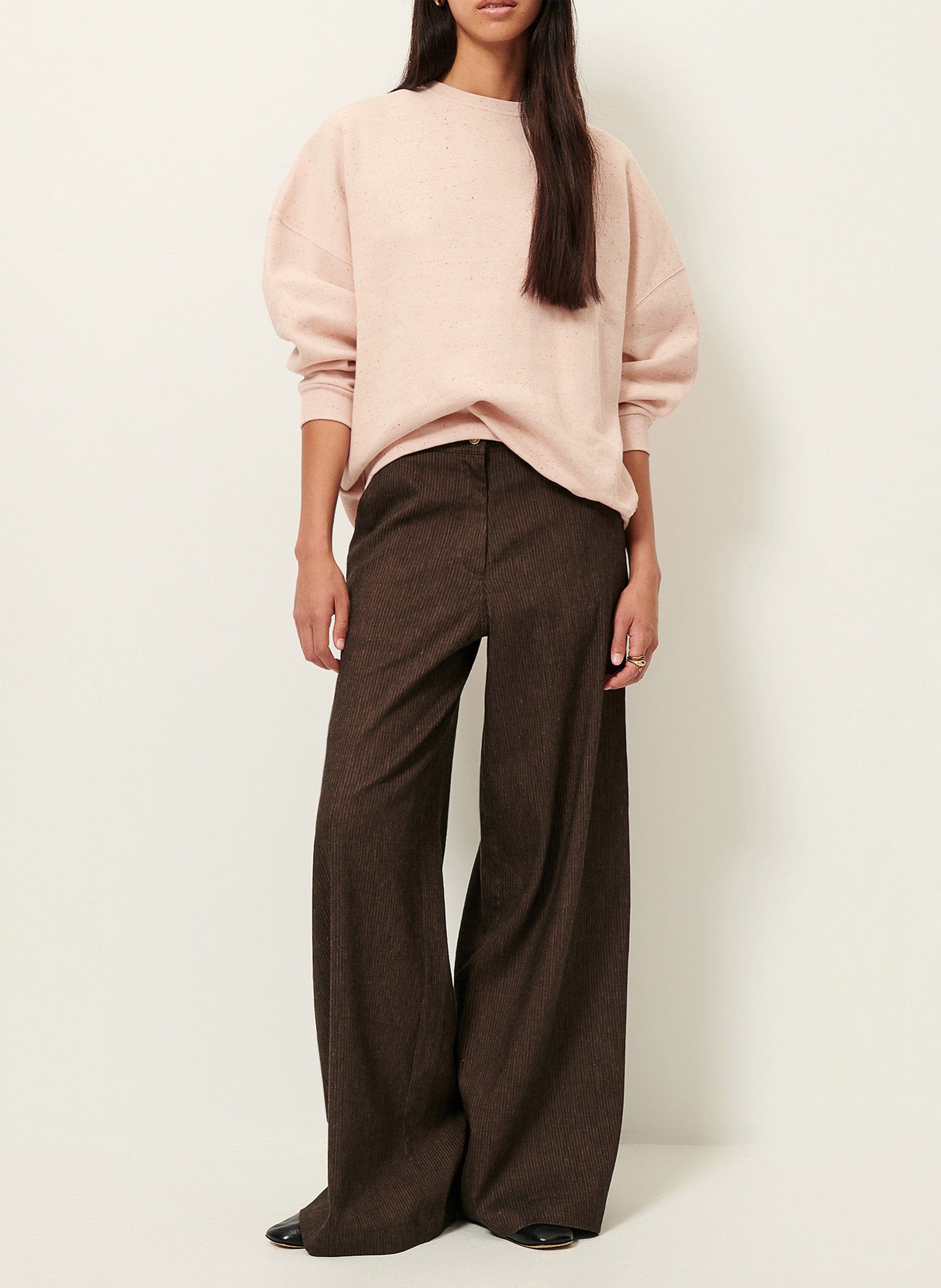 Loose-fit round-neck flecked organic cotton-blend sweater Pink