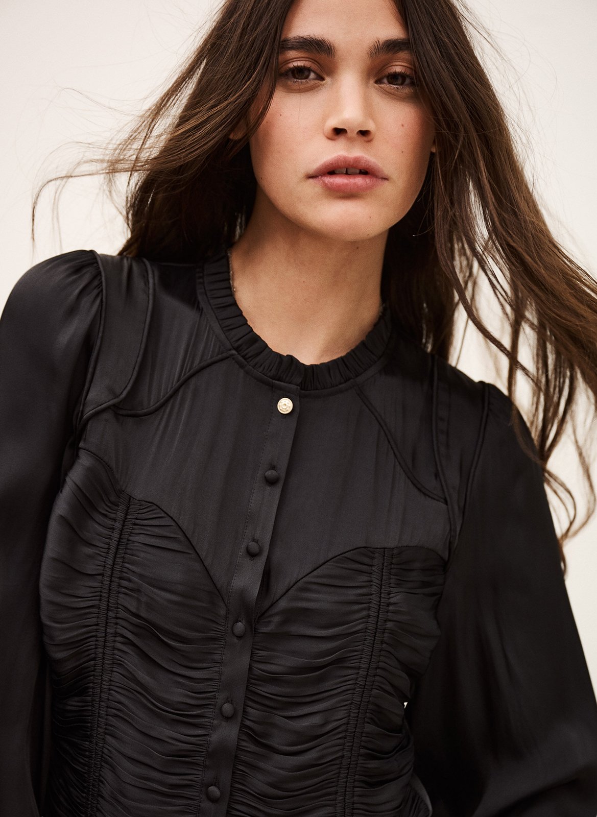 Aangesloten blouse met plooien BA&SH Zwart