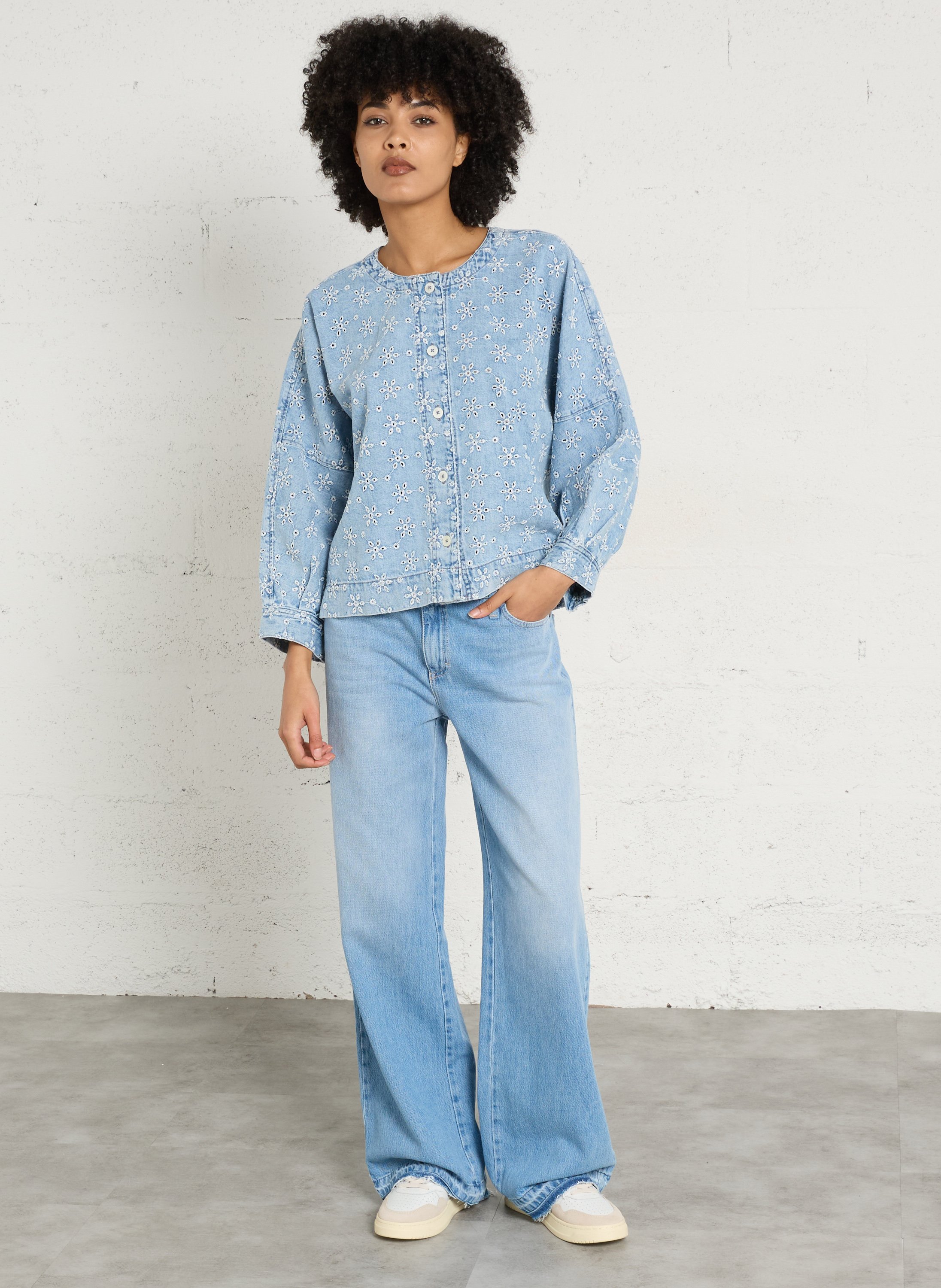 Round neck denim jacket BELLEROSE Blue