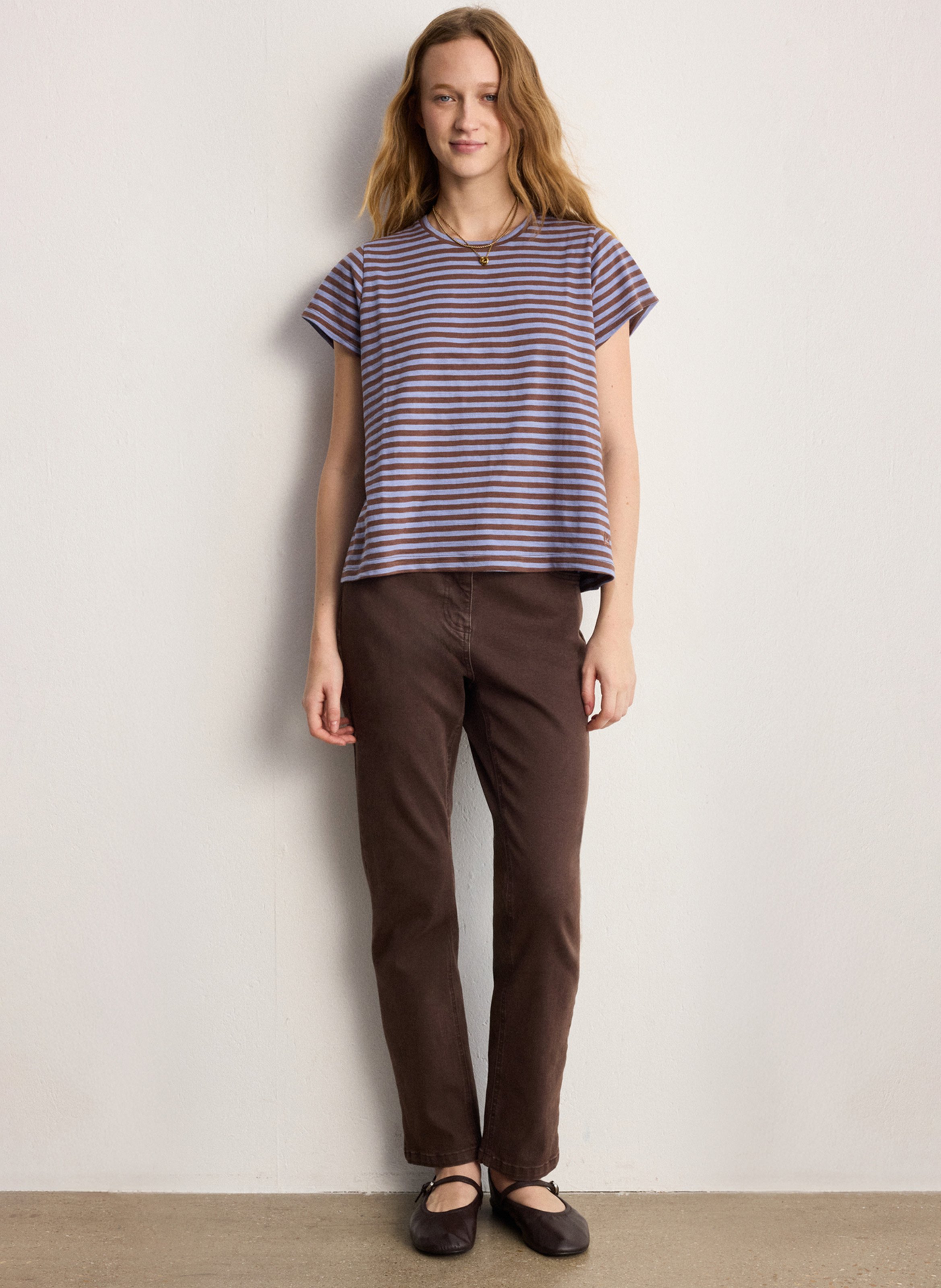 Round-neck straight striped cotton T-shirt PABLO Blue