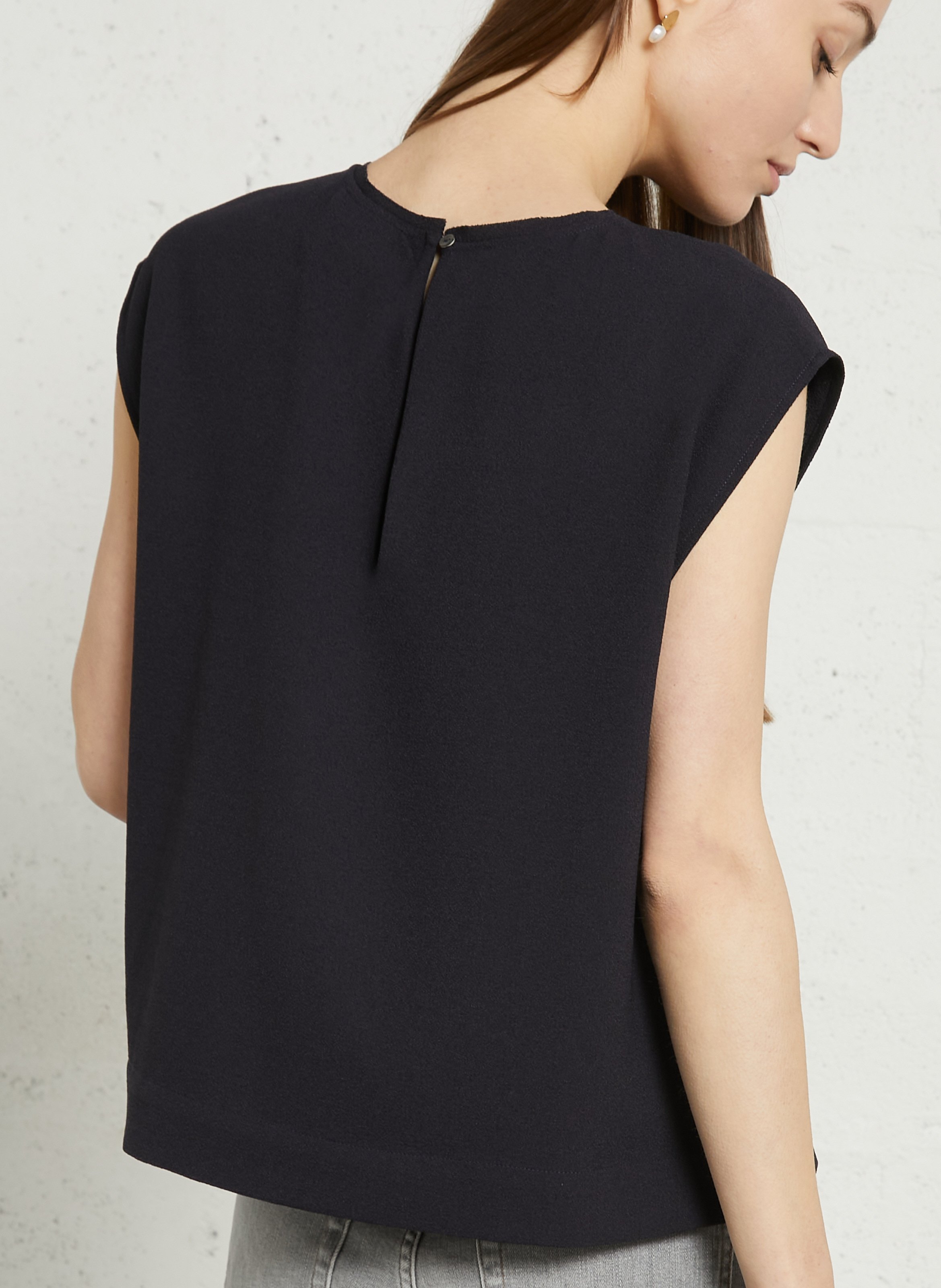 Top court col rond sans manches uni  HARTFORD Bleu