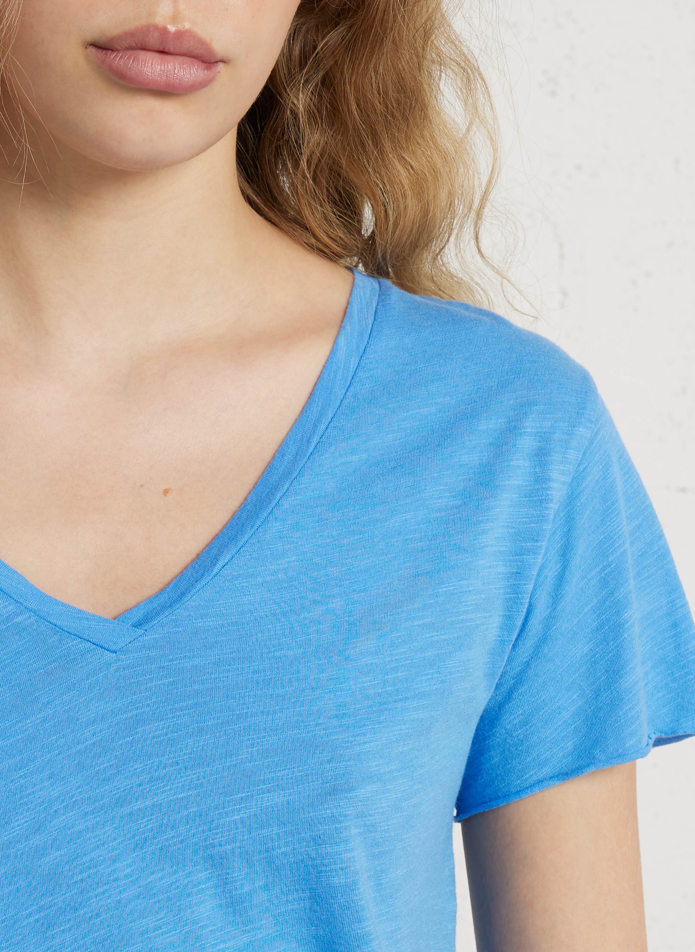 Tee-shirt droit col V en coton mélangé AMERICAN VINTAGE Bleu