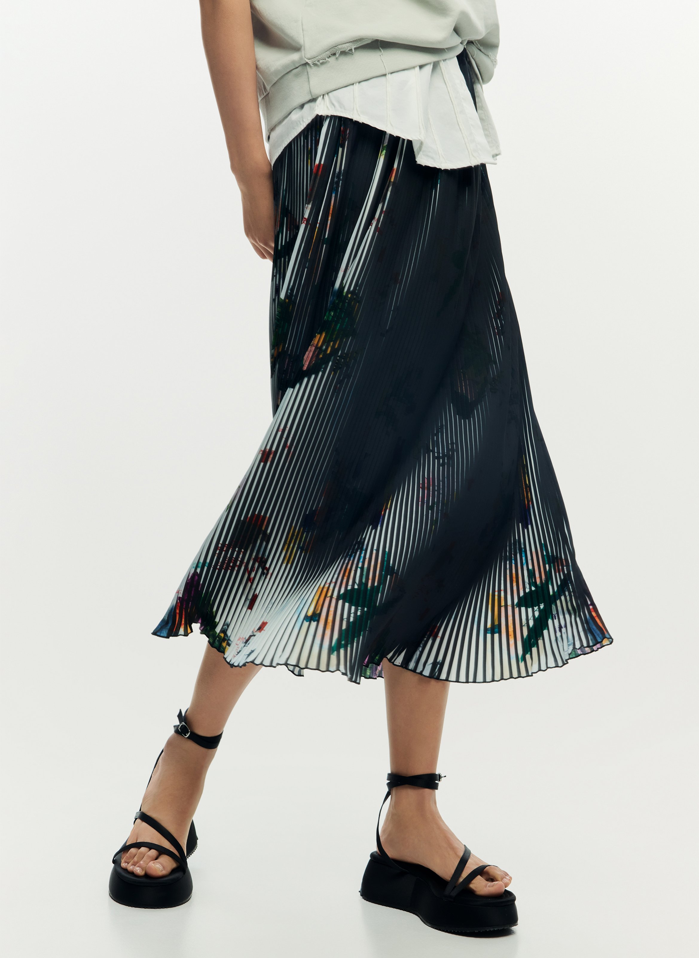 Jupe midi évasée texturée DESIGUAL Noir