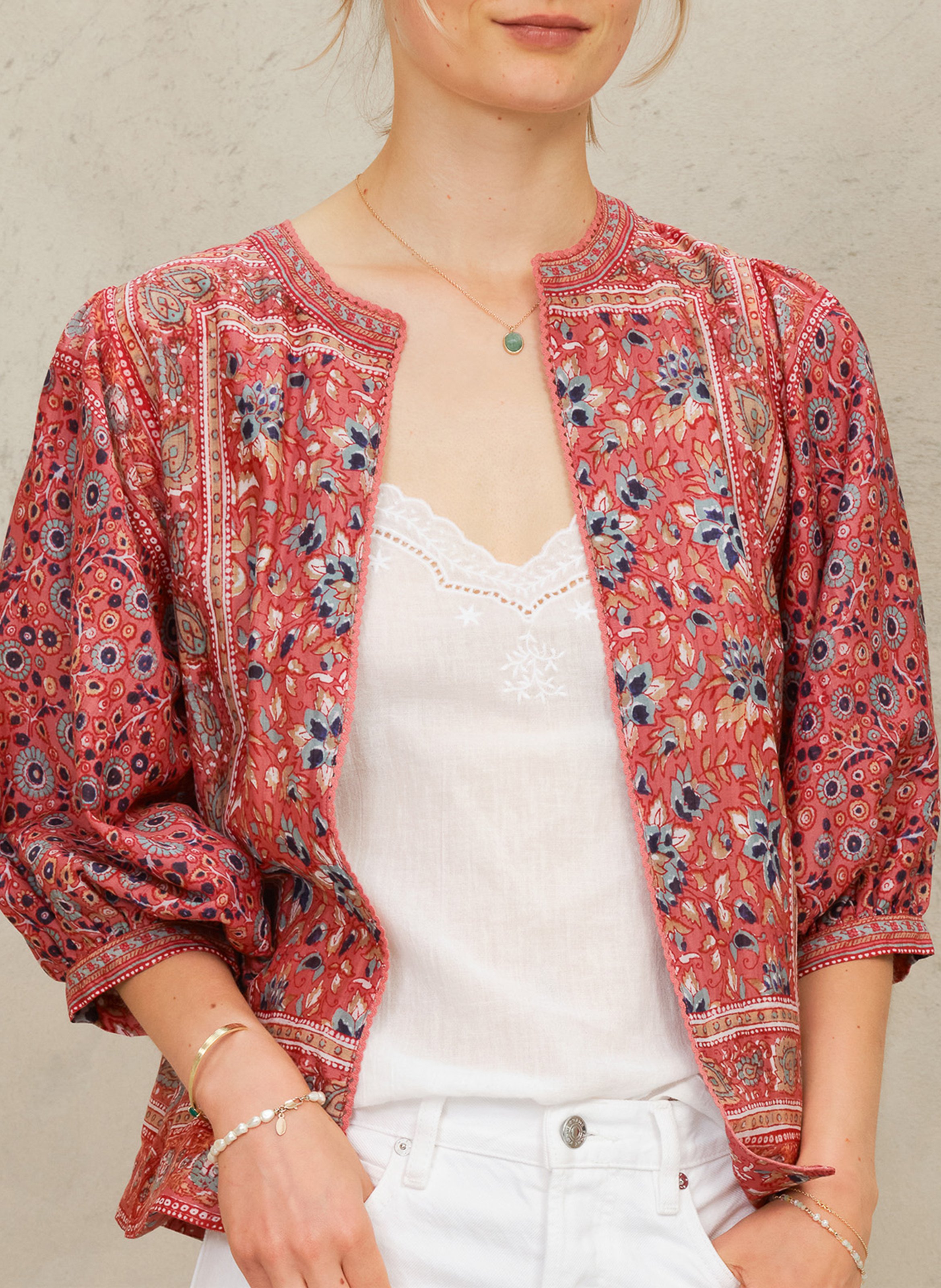 Oversized ronde hals katoenen bedrukte jas M.A.B.E Roze