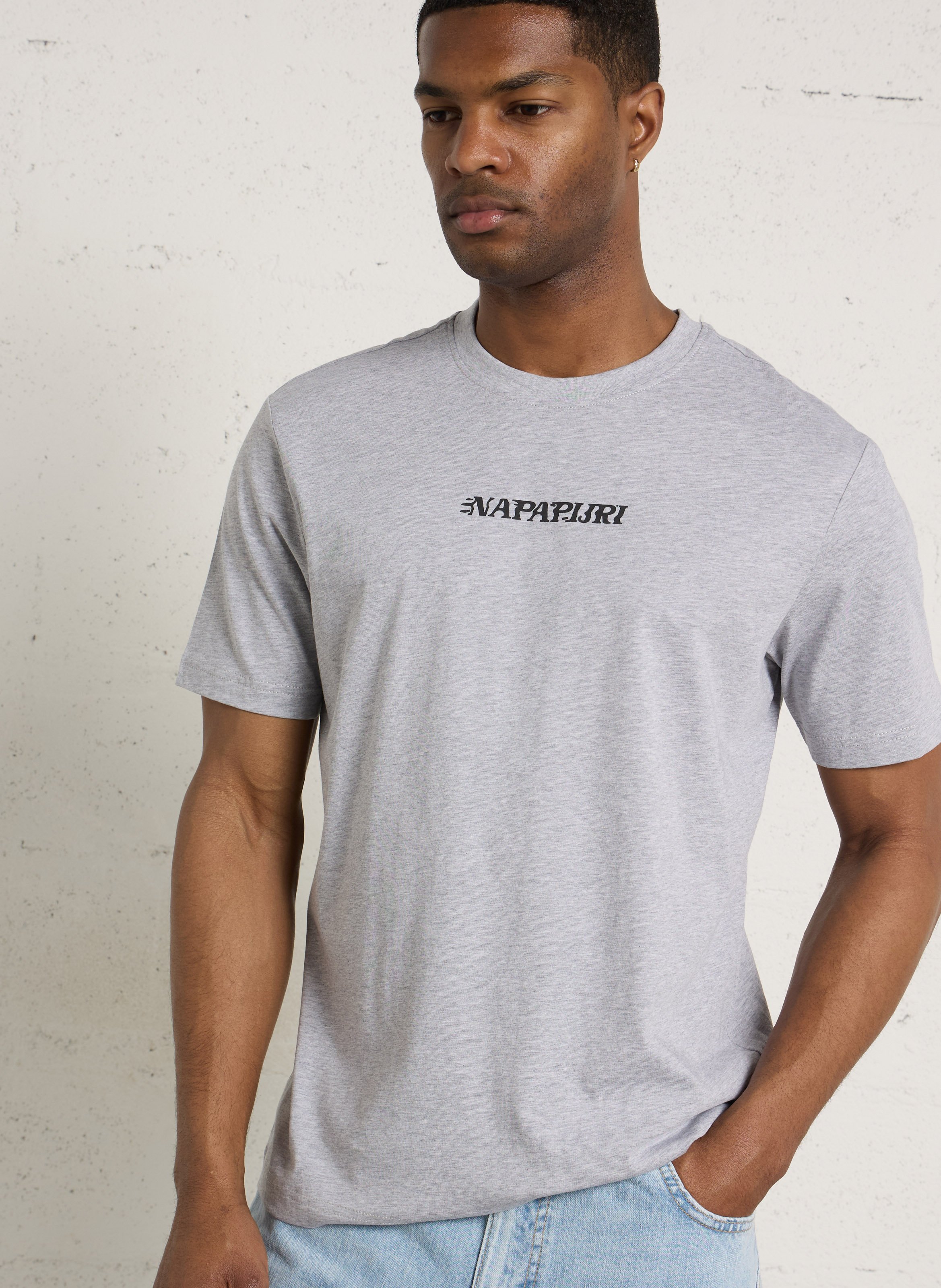 Round neck mottled screen-printed t-shirt NAPAPIJRI Blue