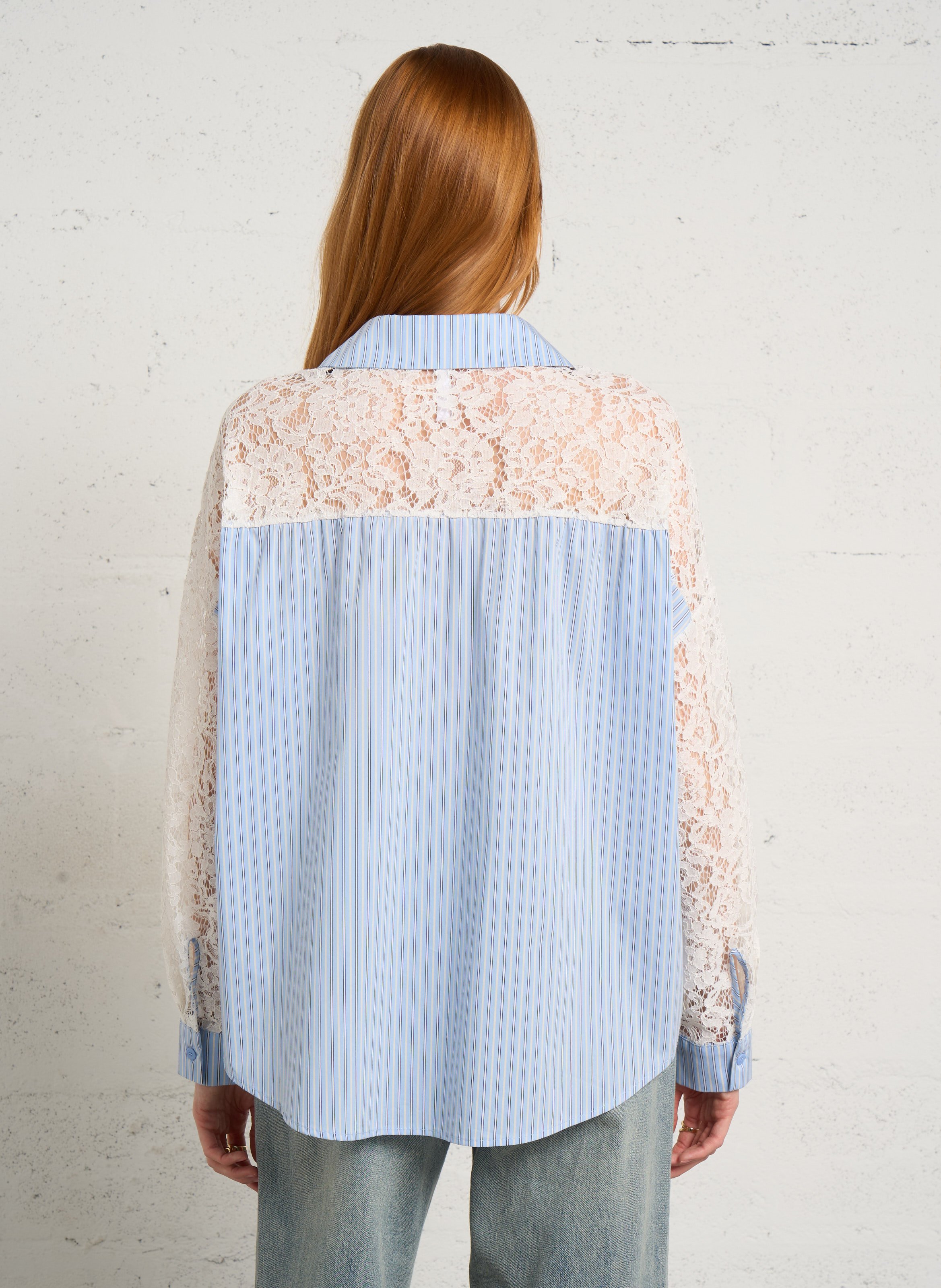 Chemise ample col classique rayée à dentelle IMPERIAL Blanc