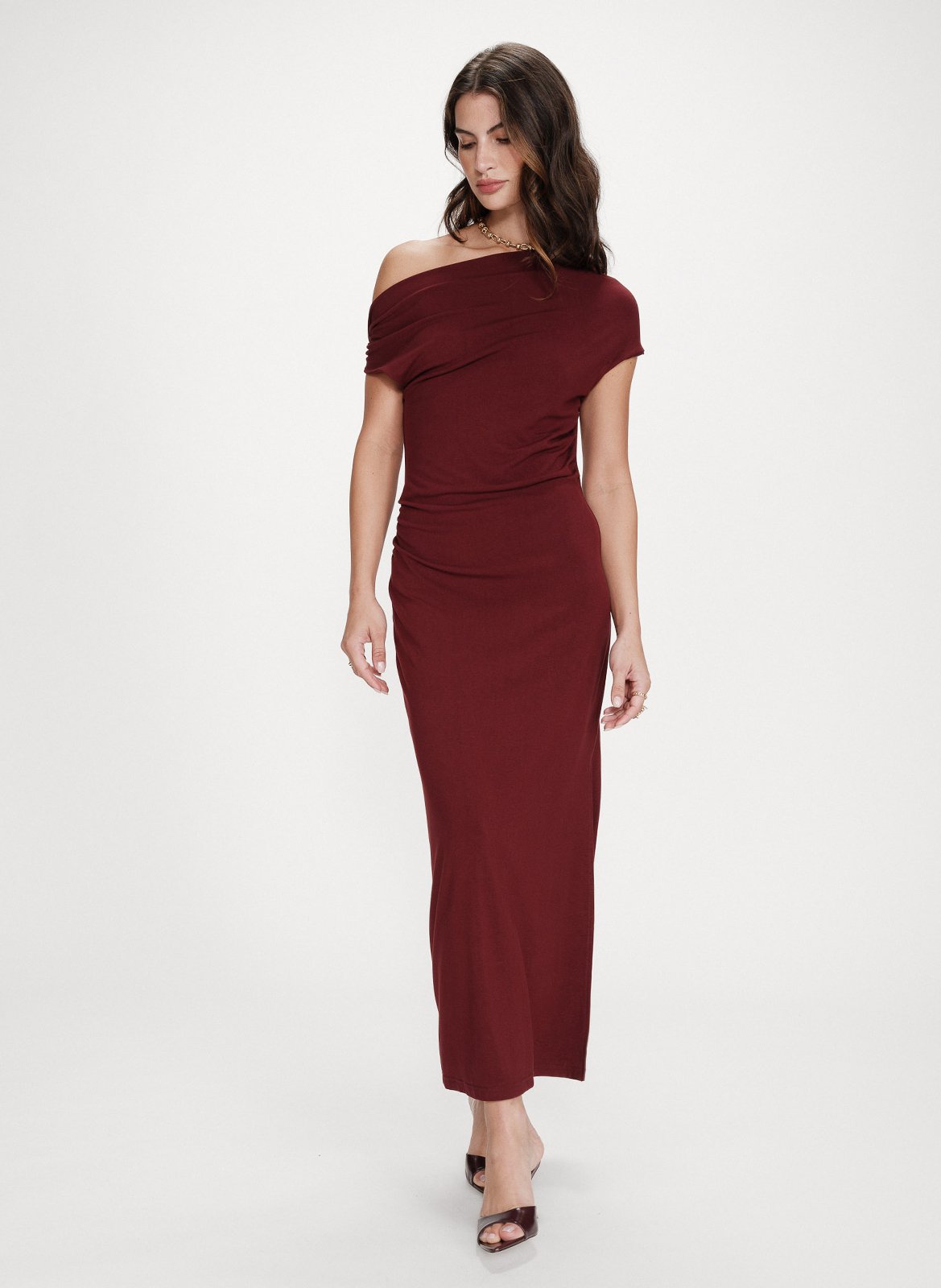 Maxikleid mit asymmetrischem Kragen GRACE ET MILA Rot