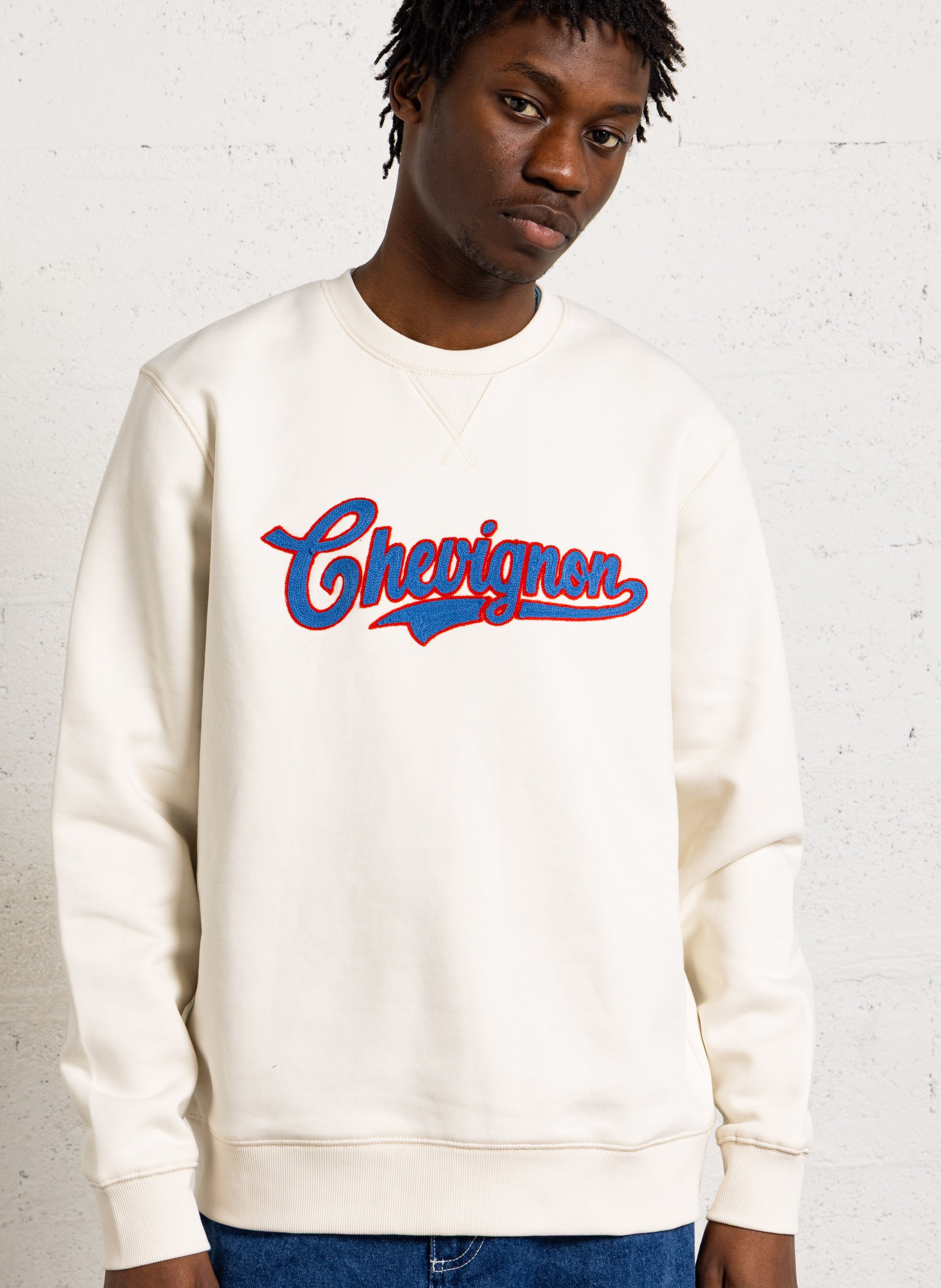 Oversized cotton-blend sweatshirt with round neck CHEVIGNON White