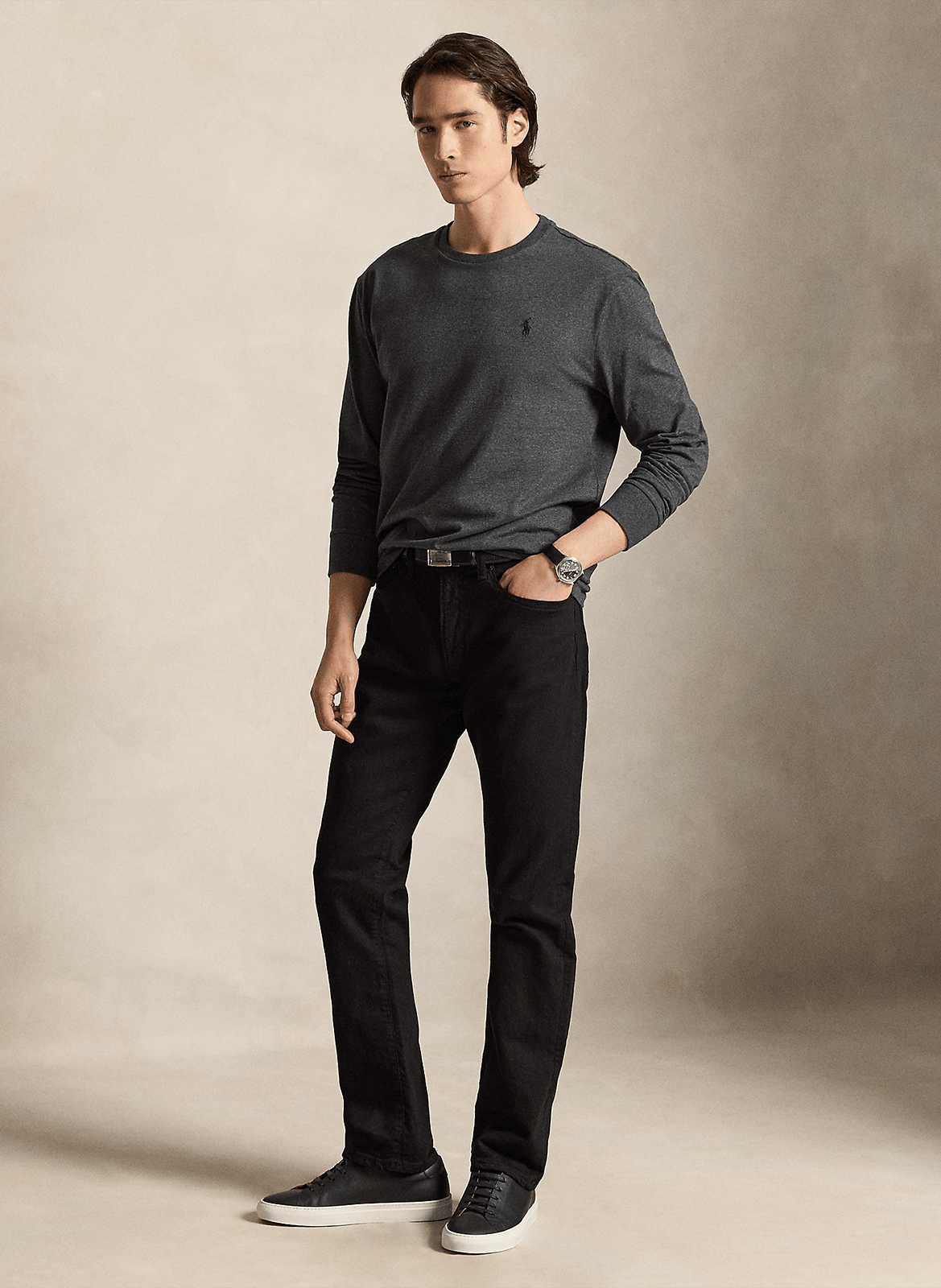 Einfarbiges Baumwoll-T-Shirt mit Rundhalsausschnitt, Slim Fit POLO RALPH LAUREN Grau