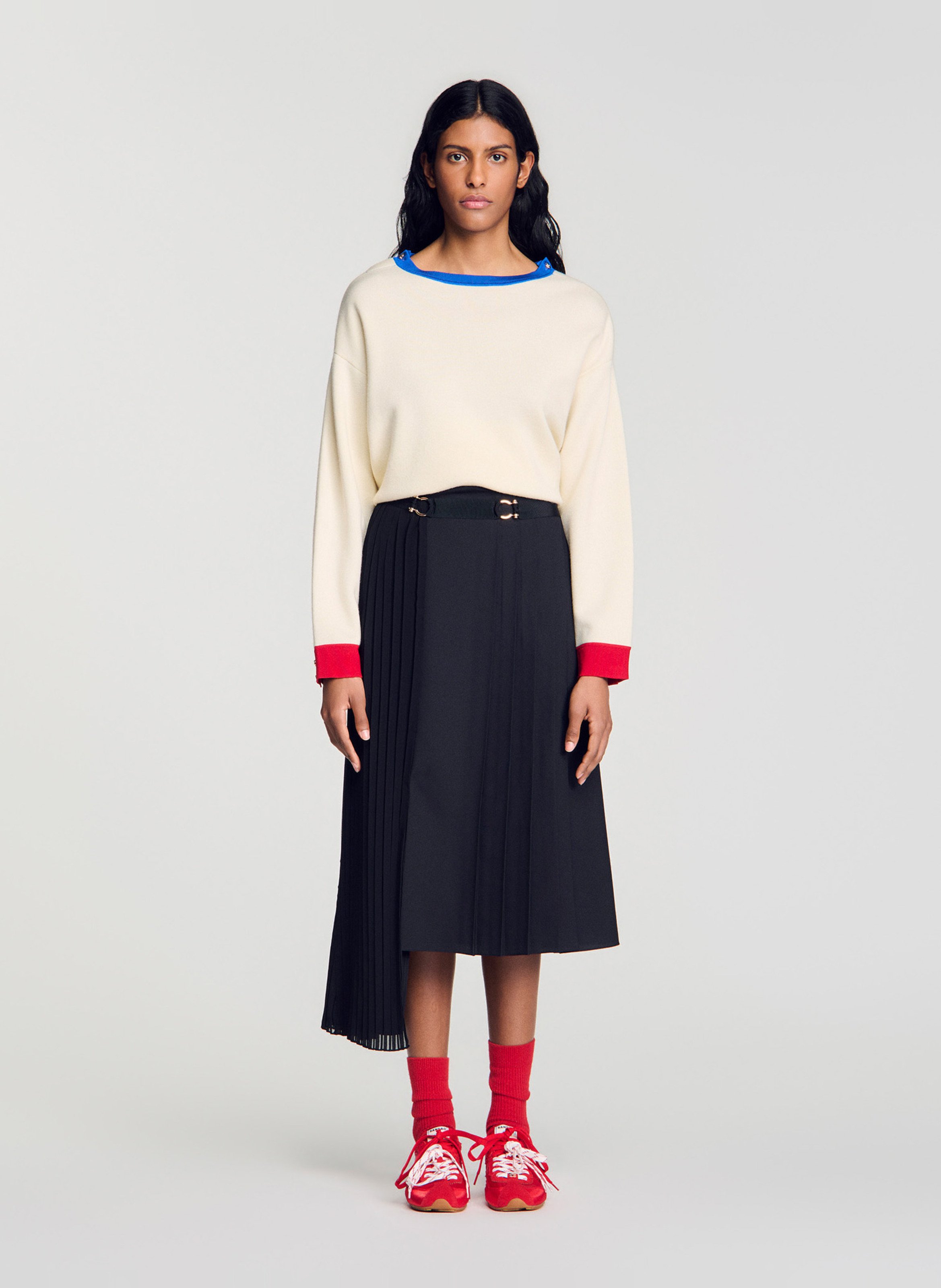 Jupe midi asymétrique plissée SANDRO Noir