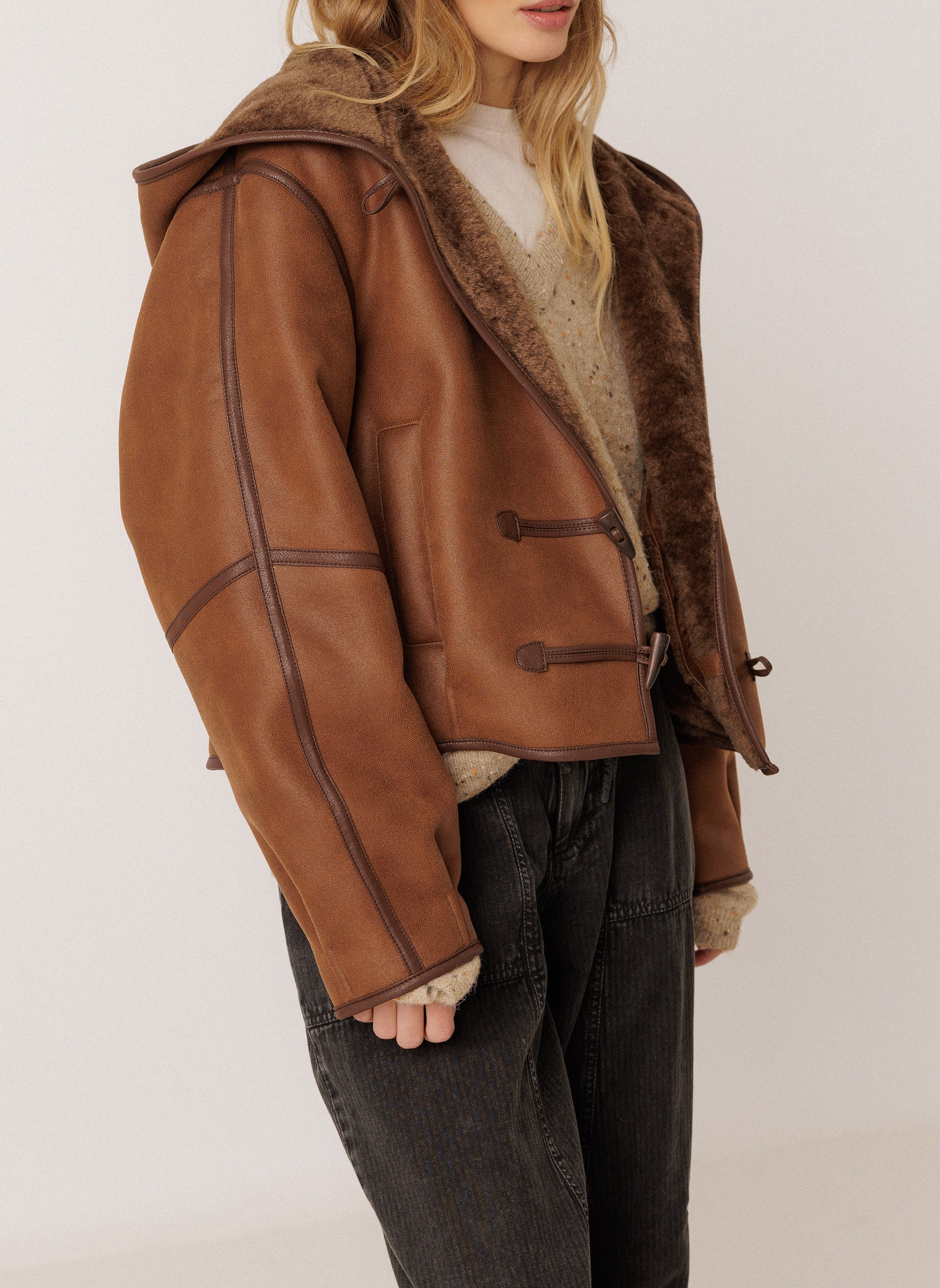 Straight hooded jacket INDI & COLD Brown