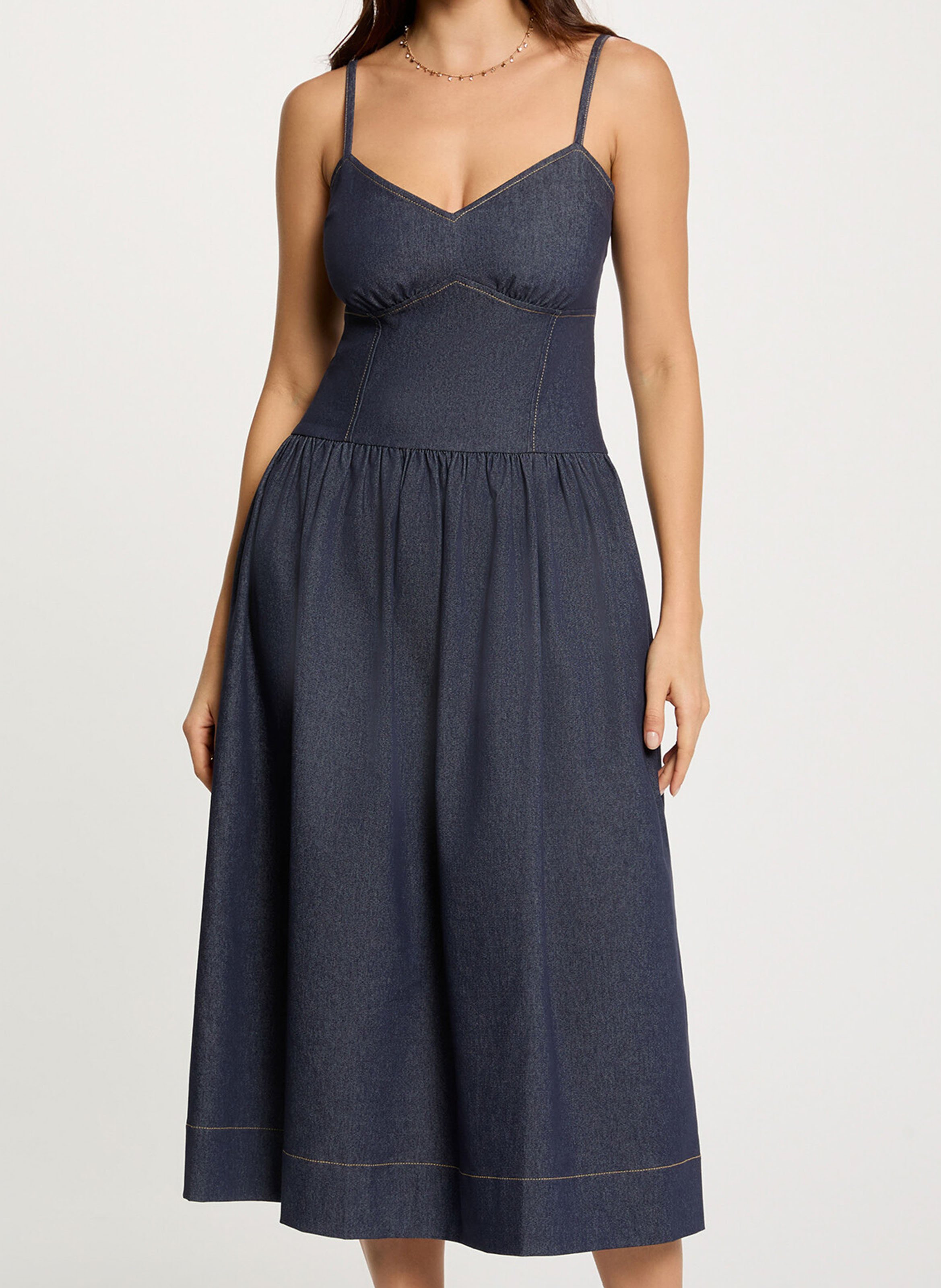 Midi ausgestelltes Baumwollmischkleid MORGAN Blau