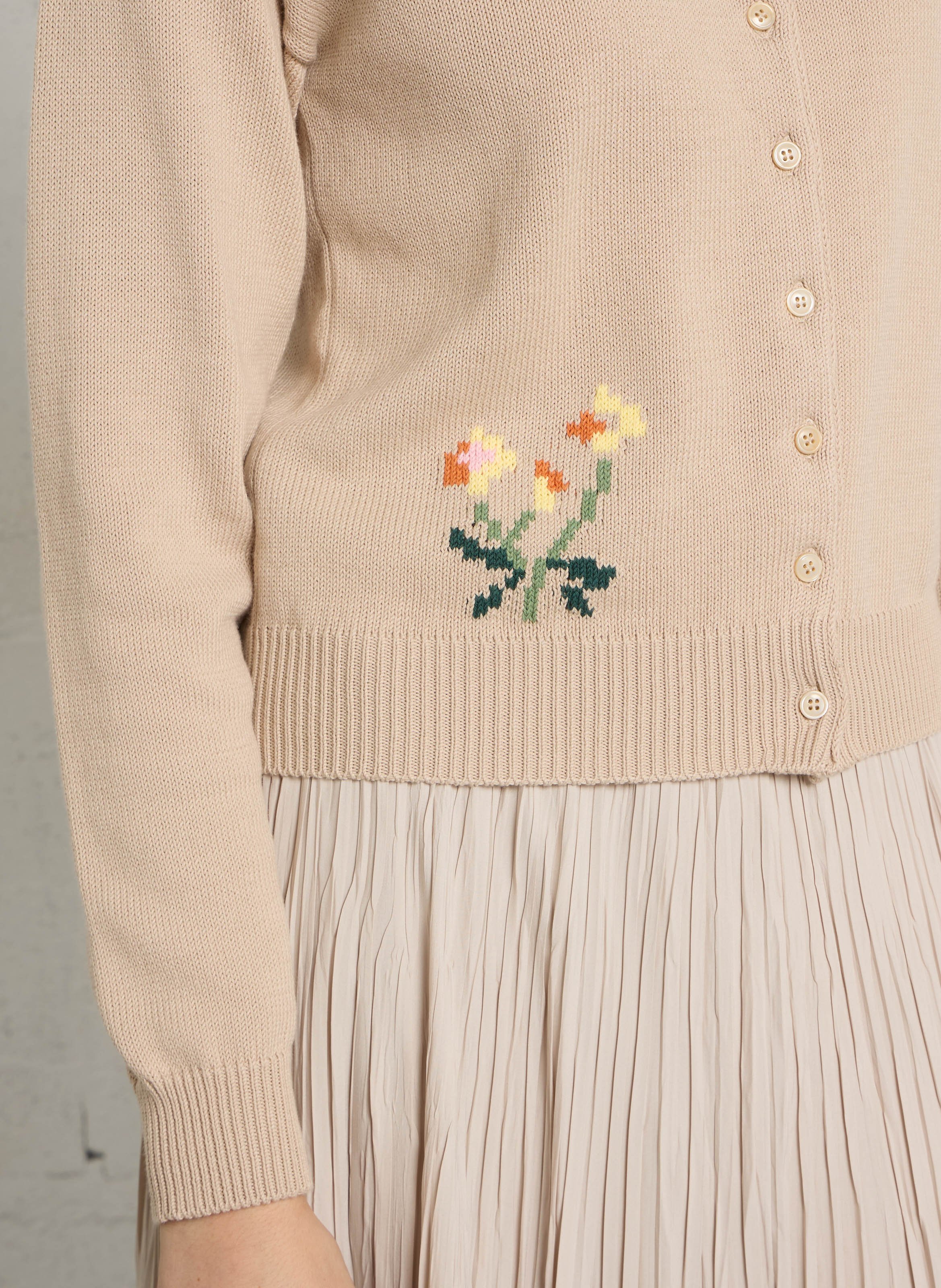 Striped cardigan with fancy embroideries MAX MARA WEEK END Beige