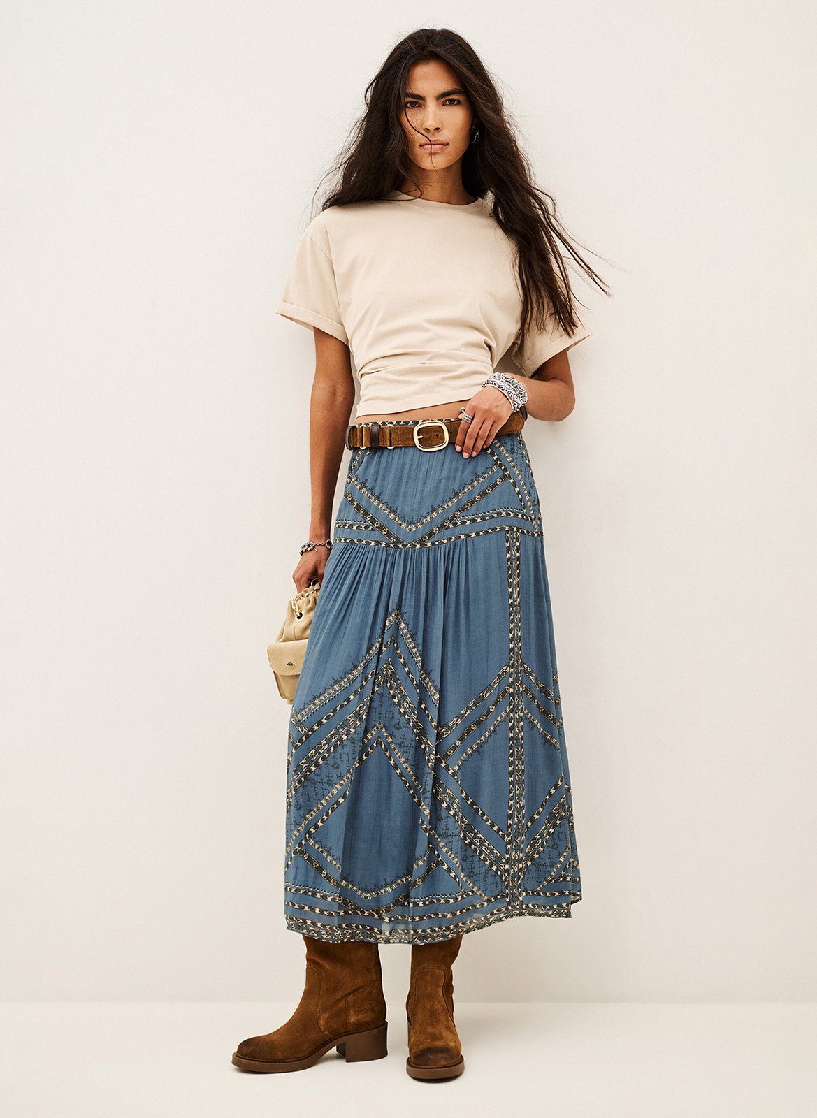 Gerade geschnittener Midirock mit Print BA&SH Blau