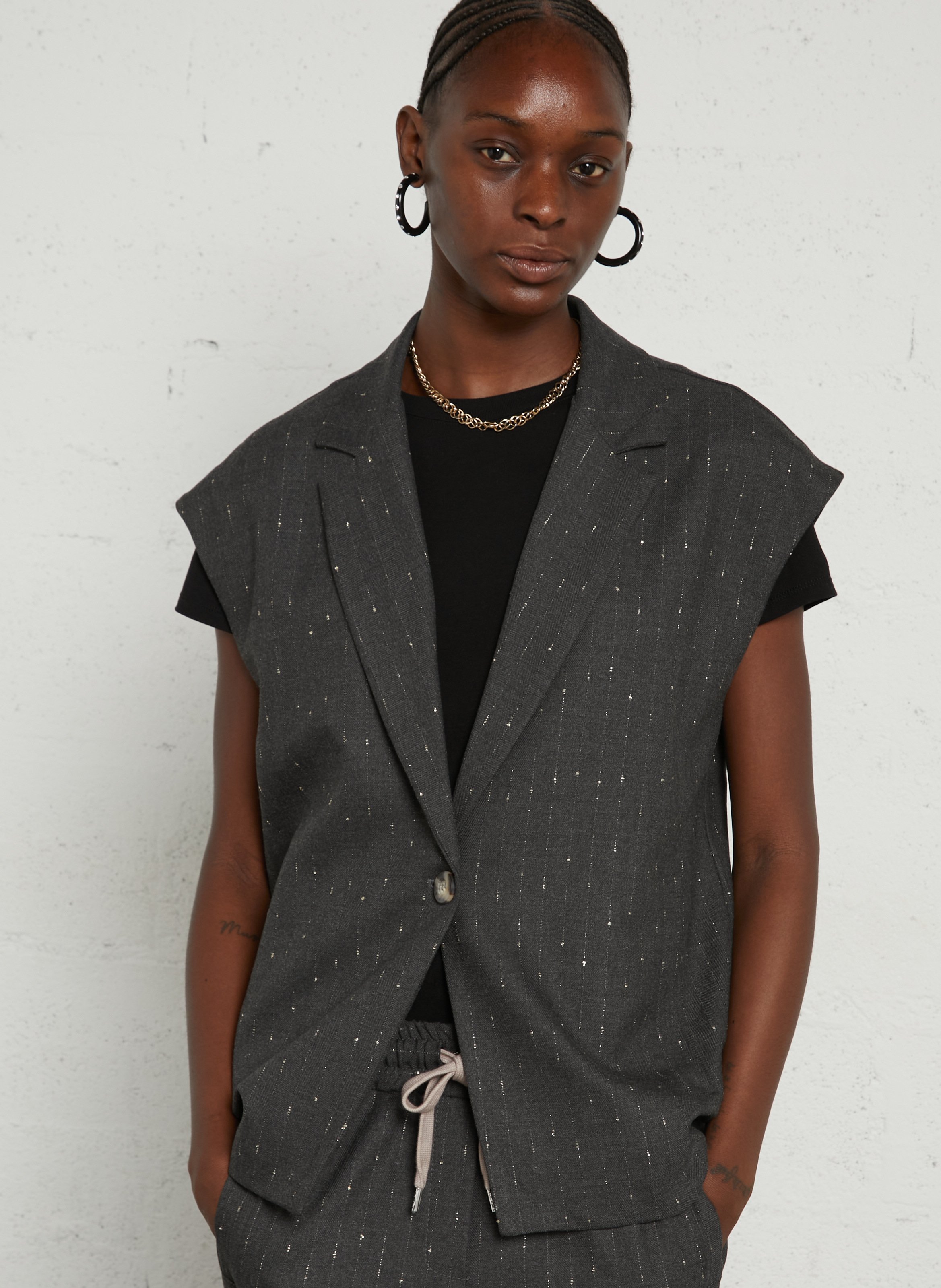 Gilet oversize à rayures PLEASE Gris
