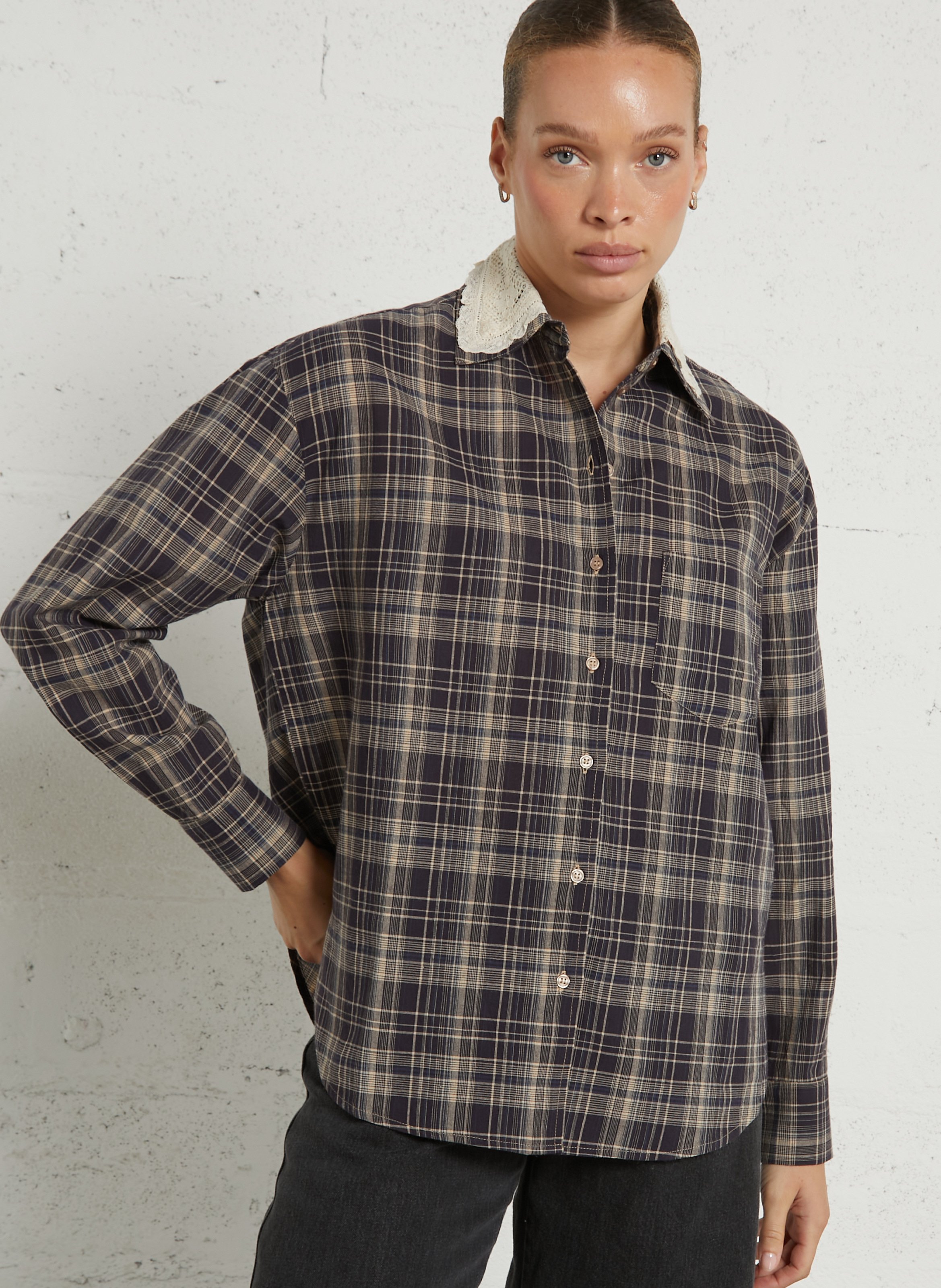 Geruite, katoenen blouse HOD PARIS Blauw