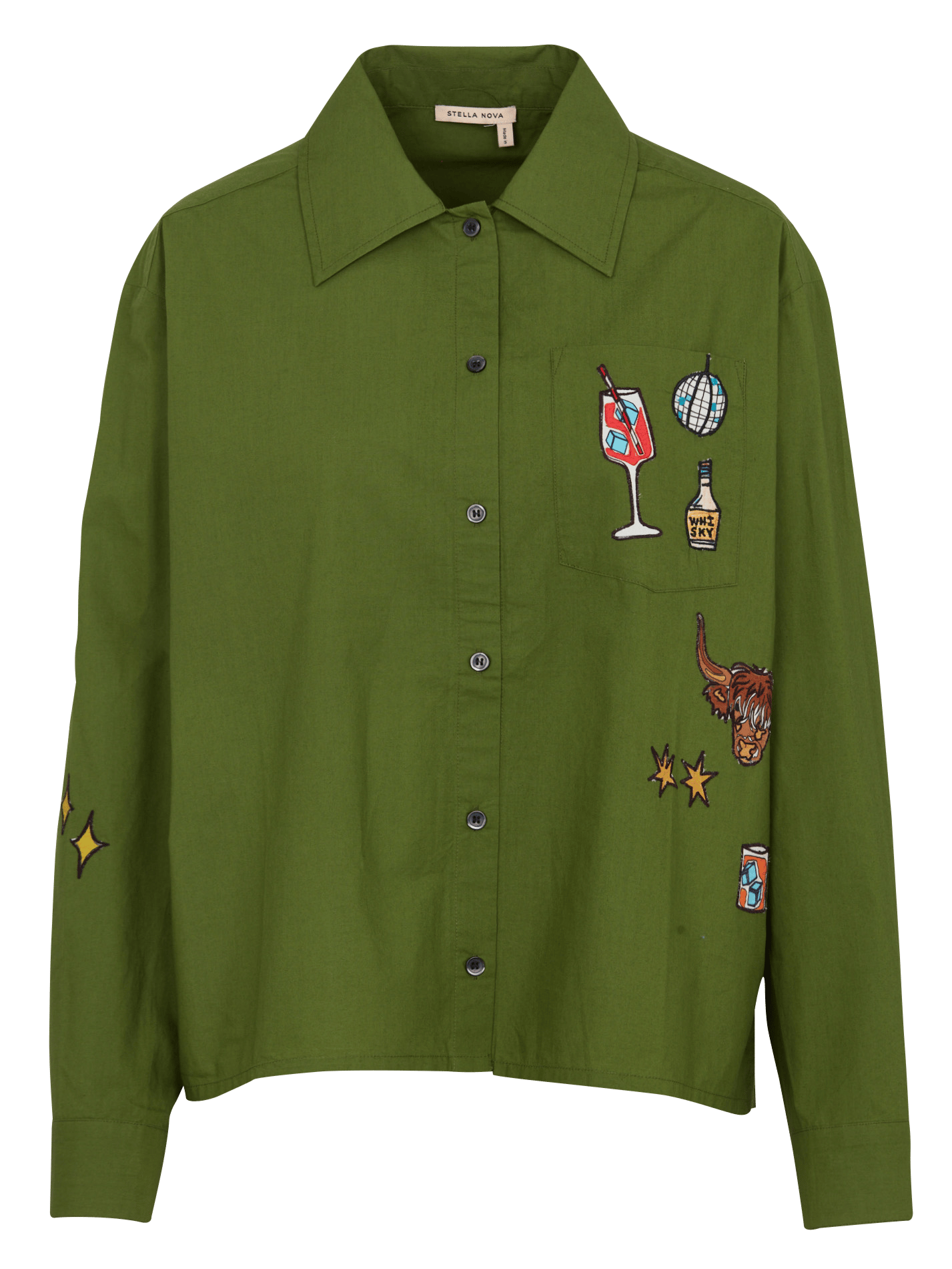 Chemise ample col classique brodée en coton bio STELLA NOVA Vert