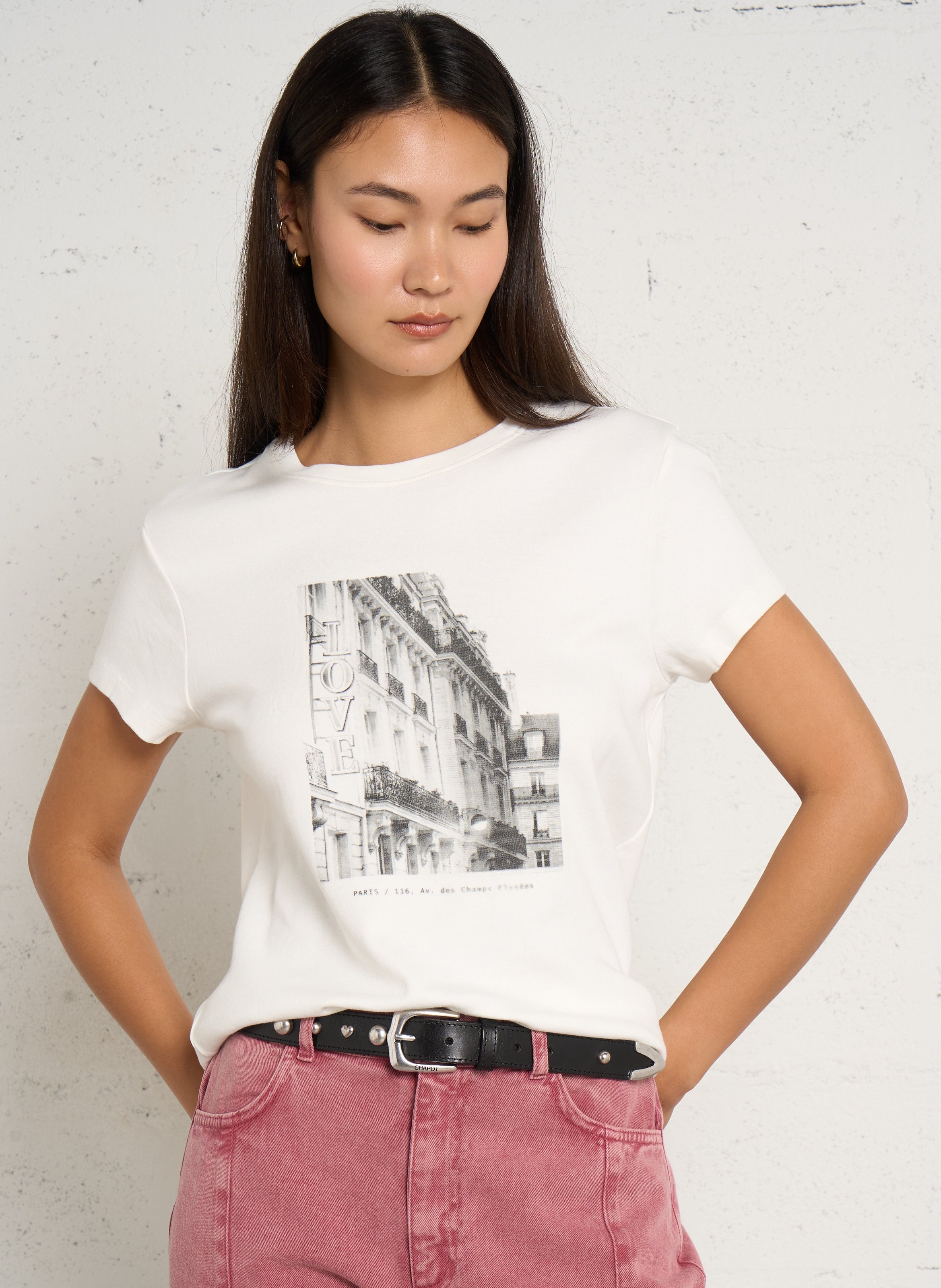 Oversized cotton screen-printed T-shirt IKKS White
