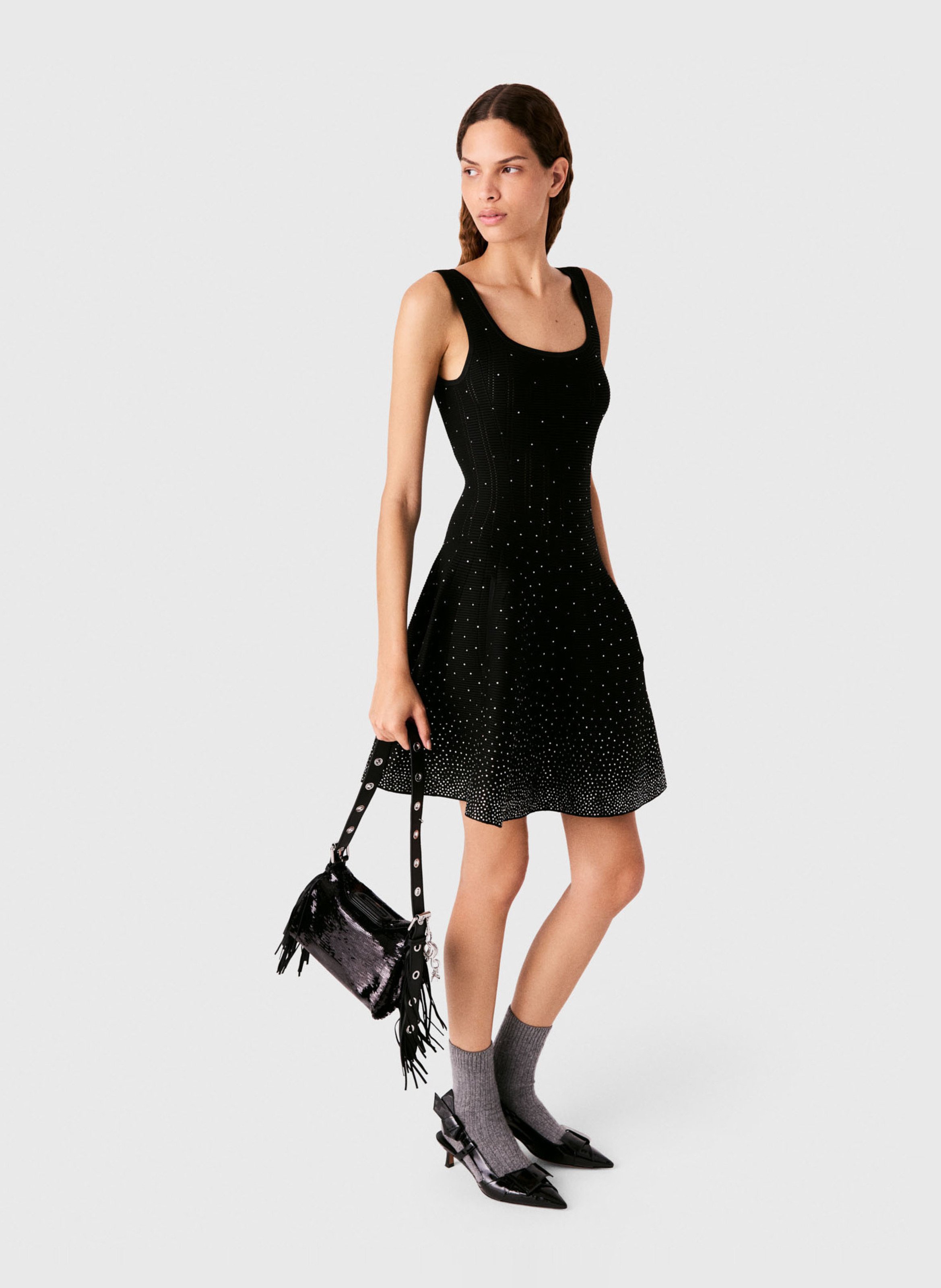 Robe courte évasée à strass MAJE Noir