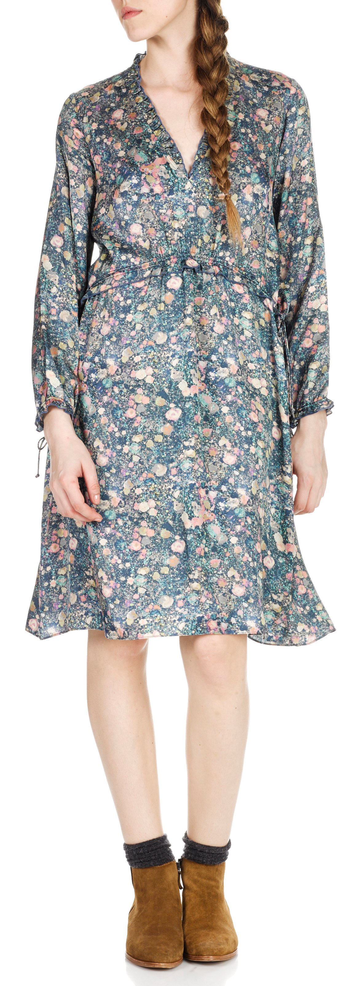 Robe midi décolletée en satin imprimé comètes  SWILDENS Bleu