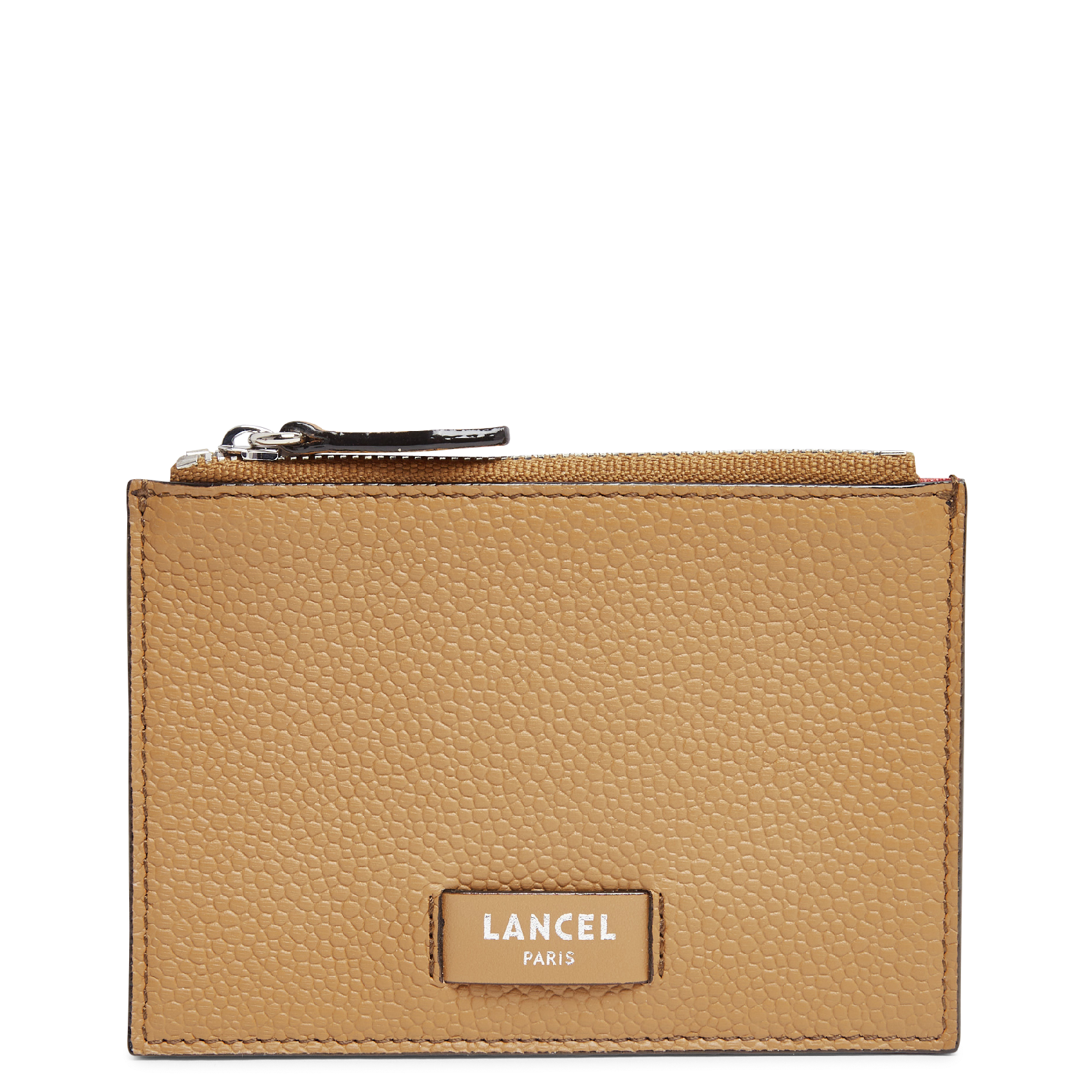 Grained calfskin leather card holder LANCEL Beige