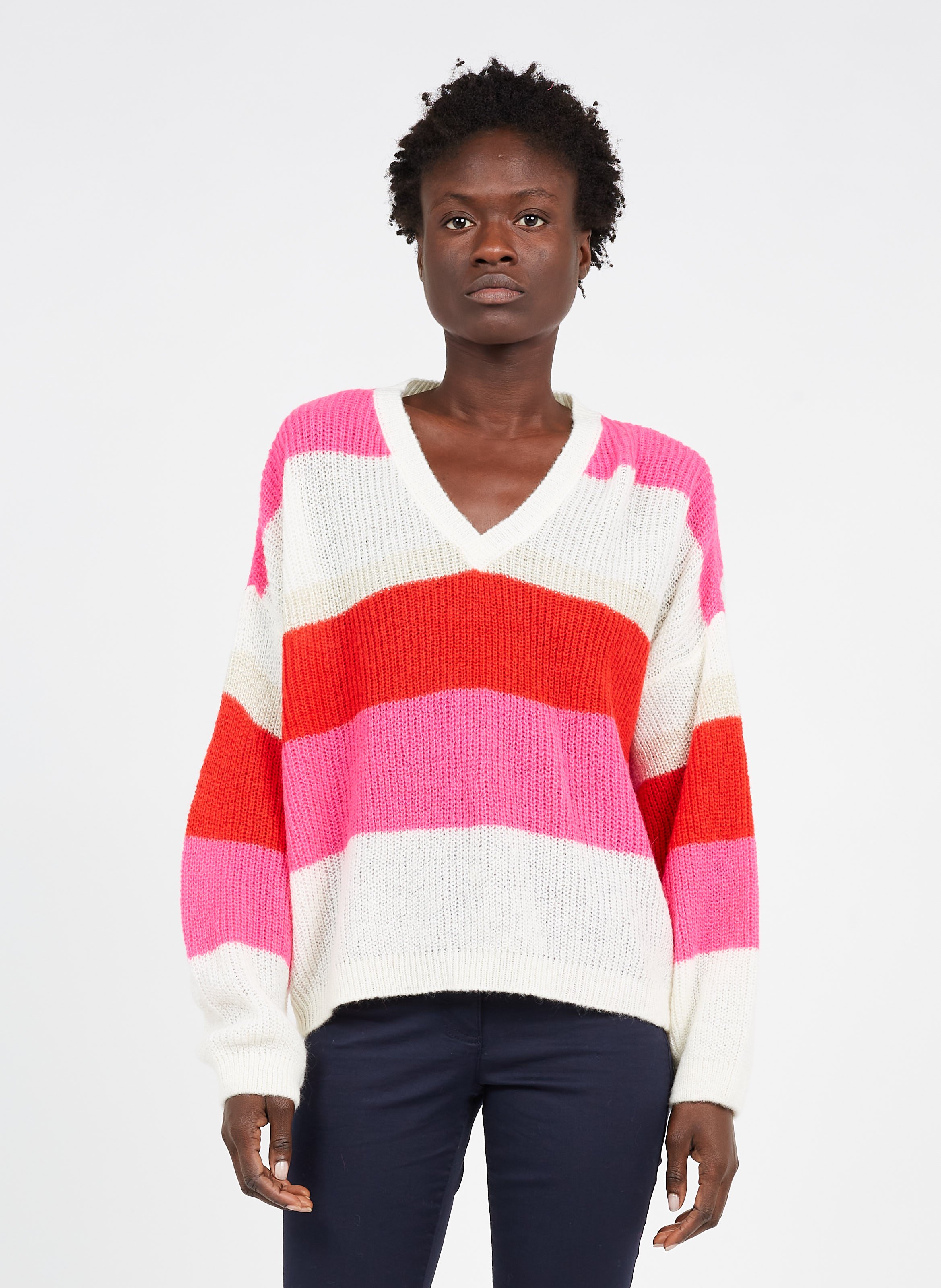 I Code - Loose-Fit Striped Sweater - L Size - White