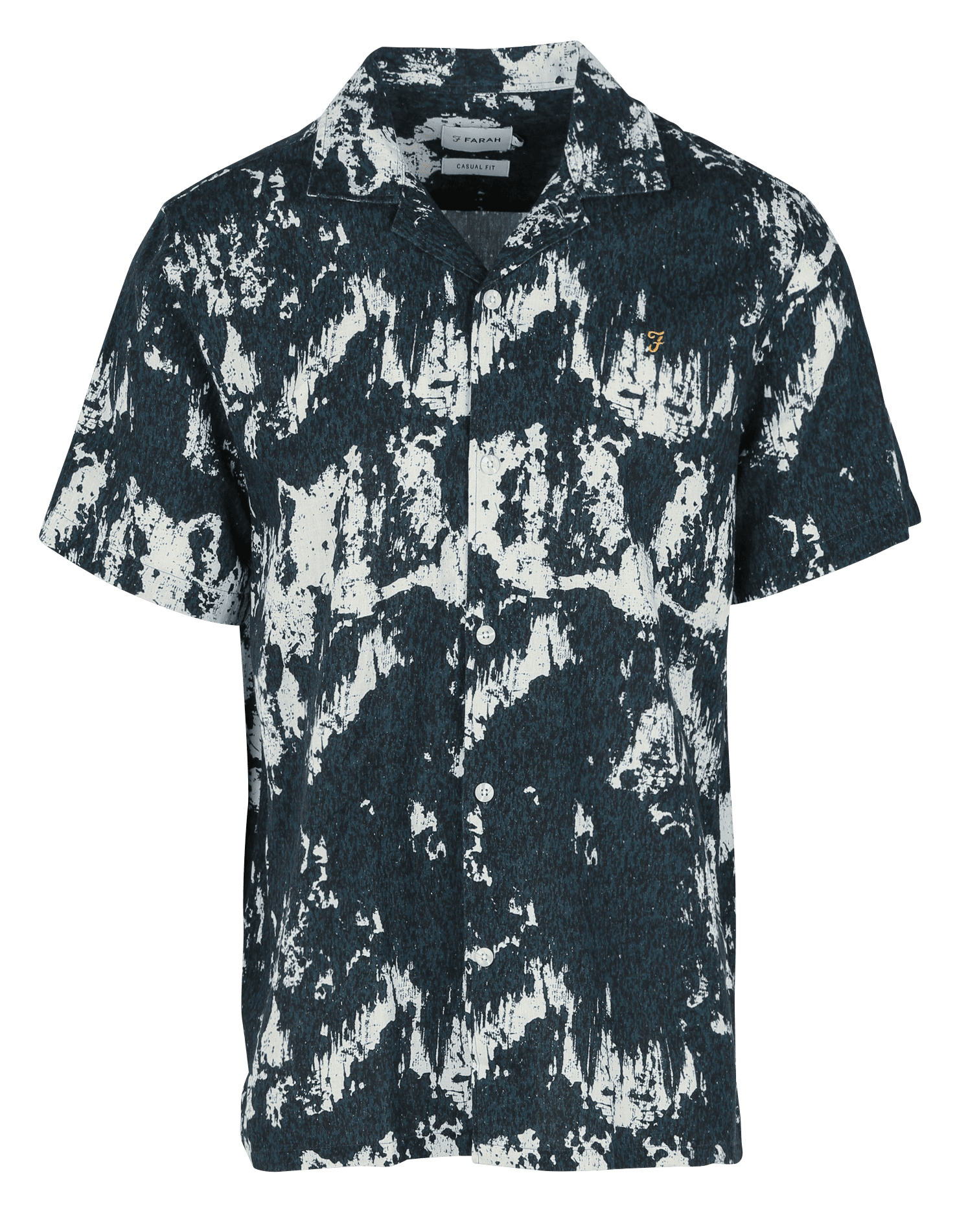 Printed cotton and linen shirt with Cuban collar Blue