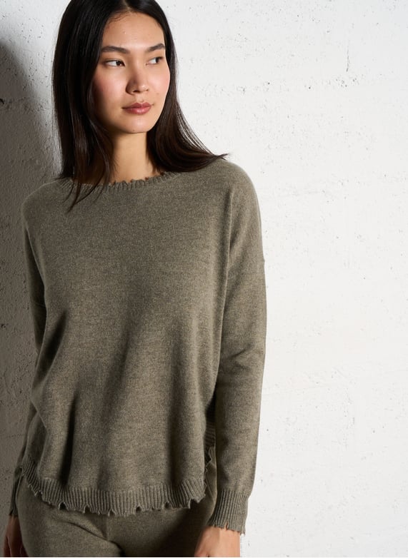 Oversize Pullover Pullover Damen Oliv Oversize-Pullover Mit