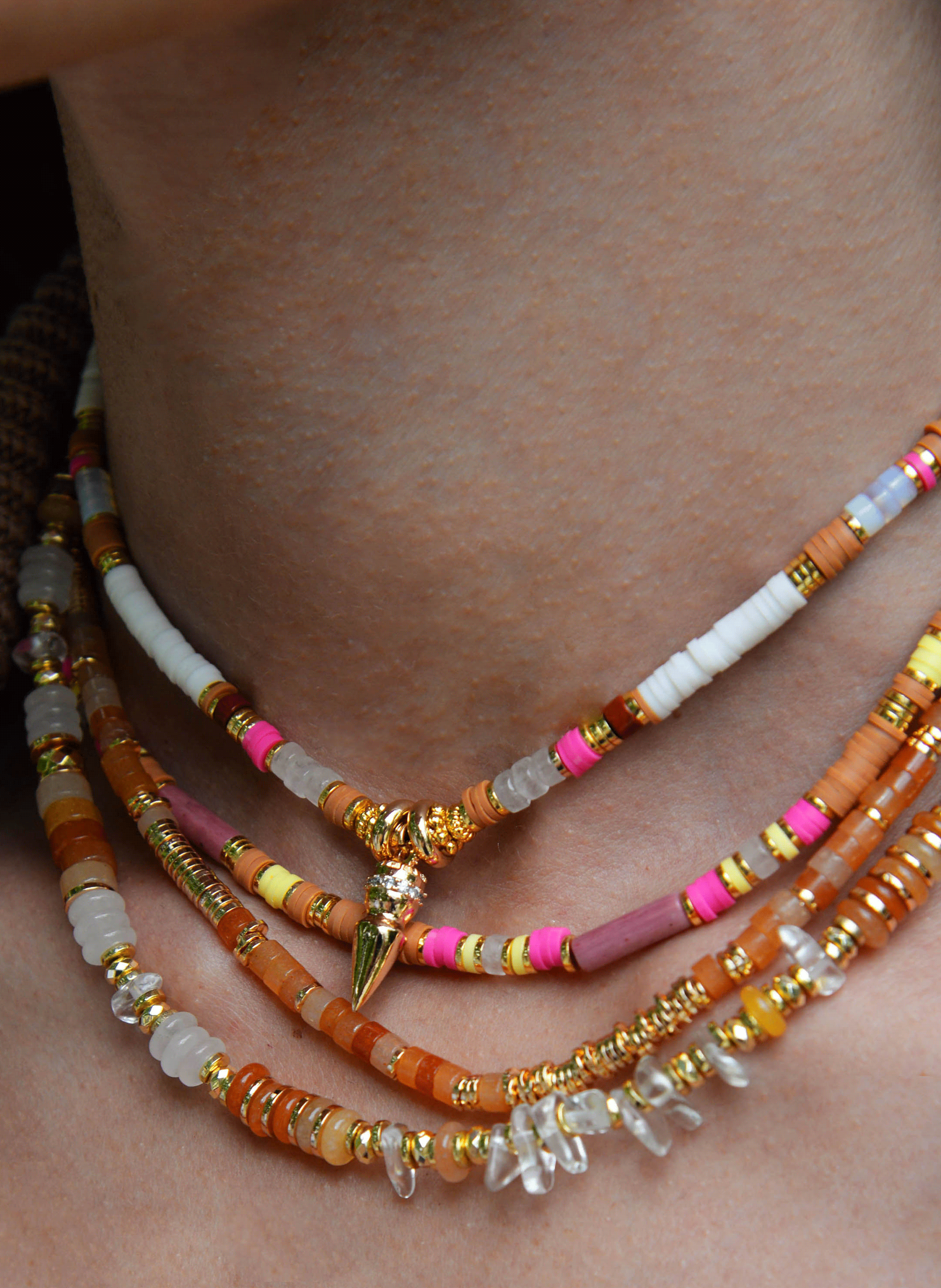 Multilayer necklace with pearls and sequins HIPANEMA Brown