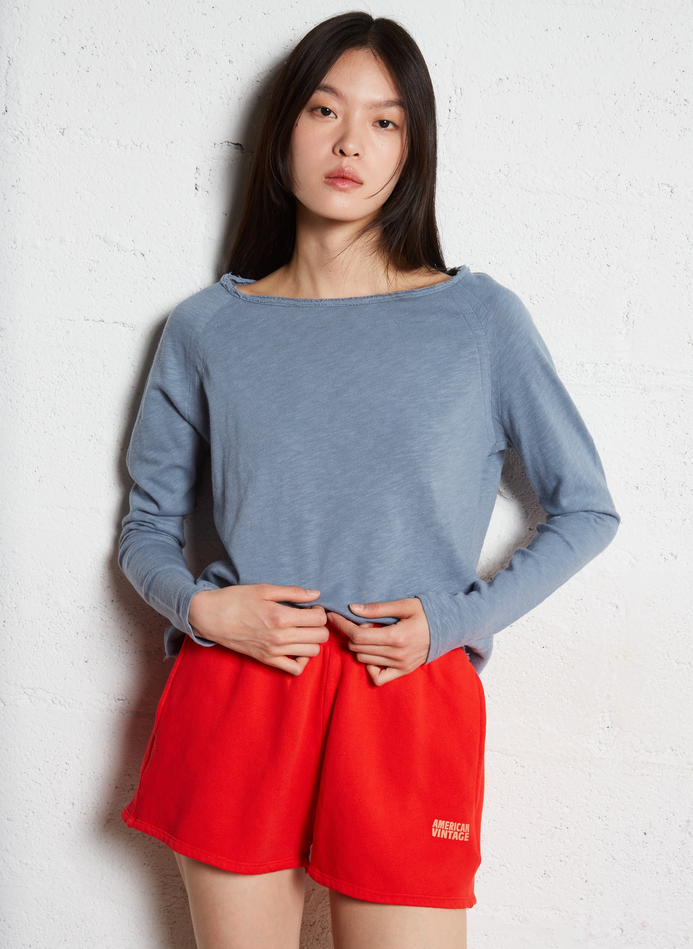 Katoenen T-shirt met boothals AMERICAN VINTAGE Grijs