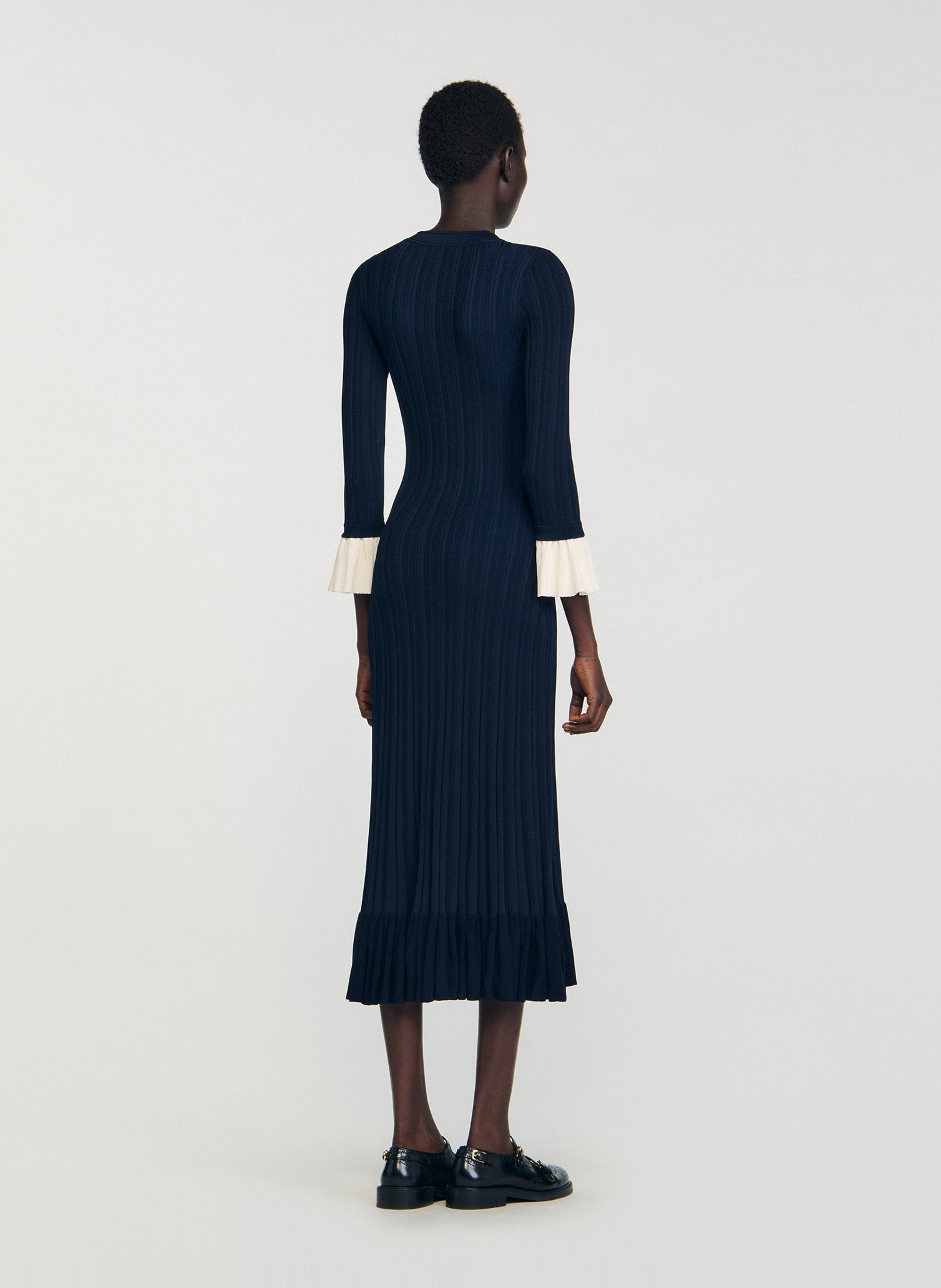 Robe longue moulante col V SANDRO Bleu