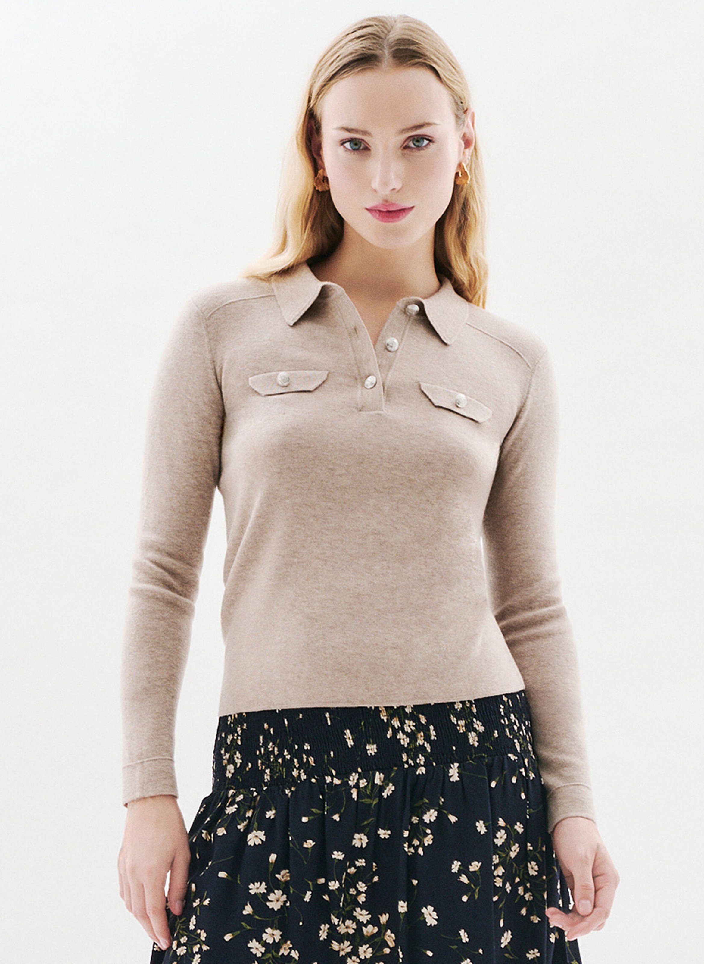 Pull moulant col polo en laine mélangée CAROLL