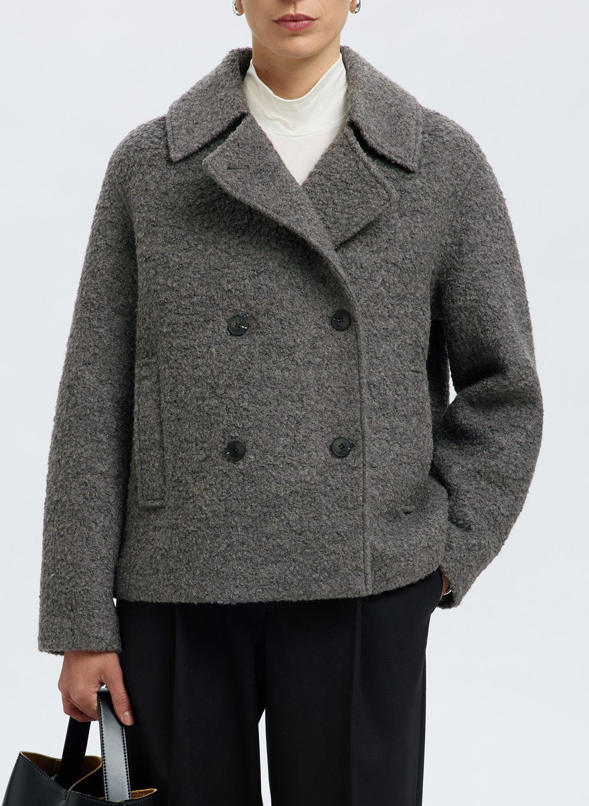 Manteau col tailleur en laine mélangée SELECTED Gris
