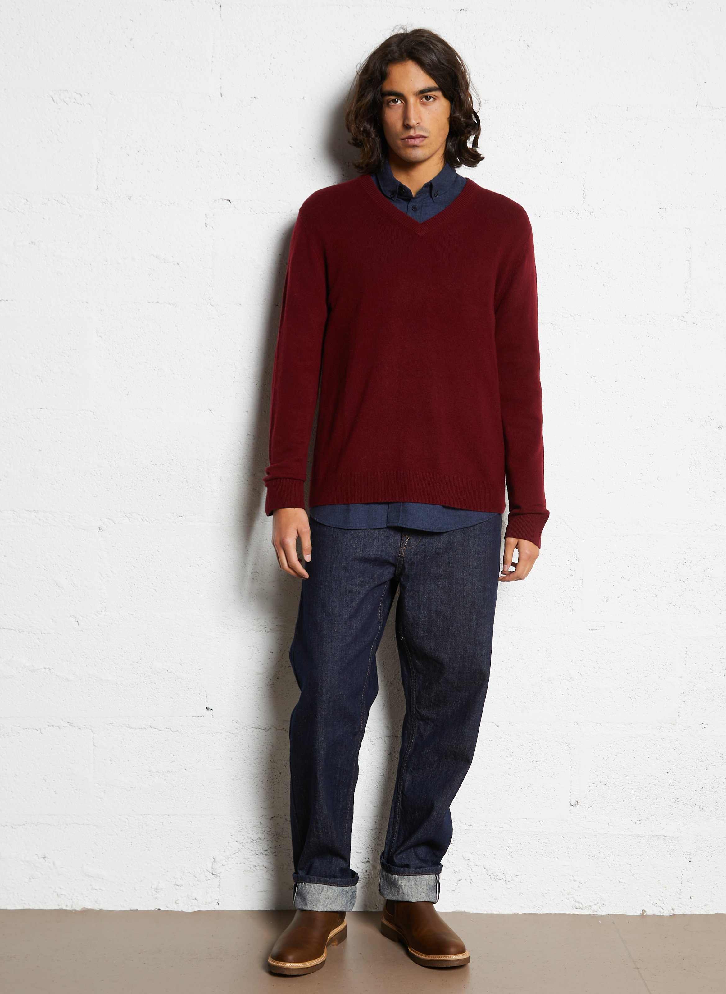 Straight V-neck cashmere sweater AU PRINTEMPS PARIS Purple