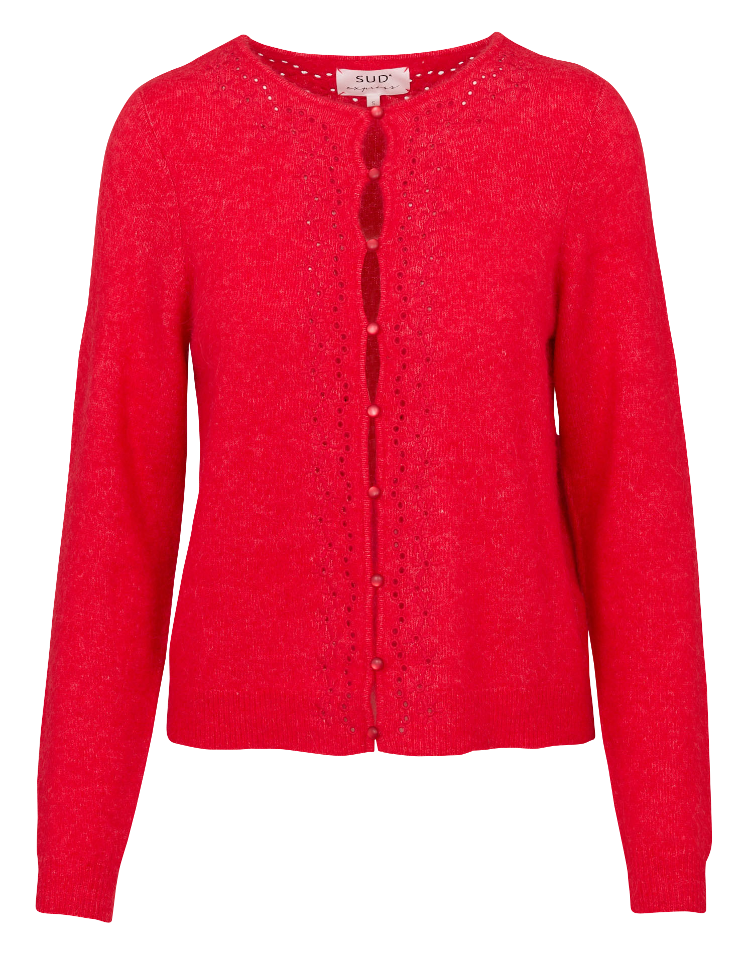 Gilet droit col rond en laine mélangée SUD EXPRESS Rouge