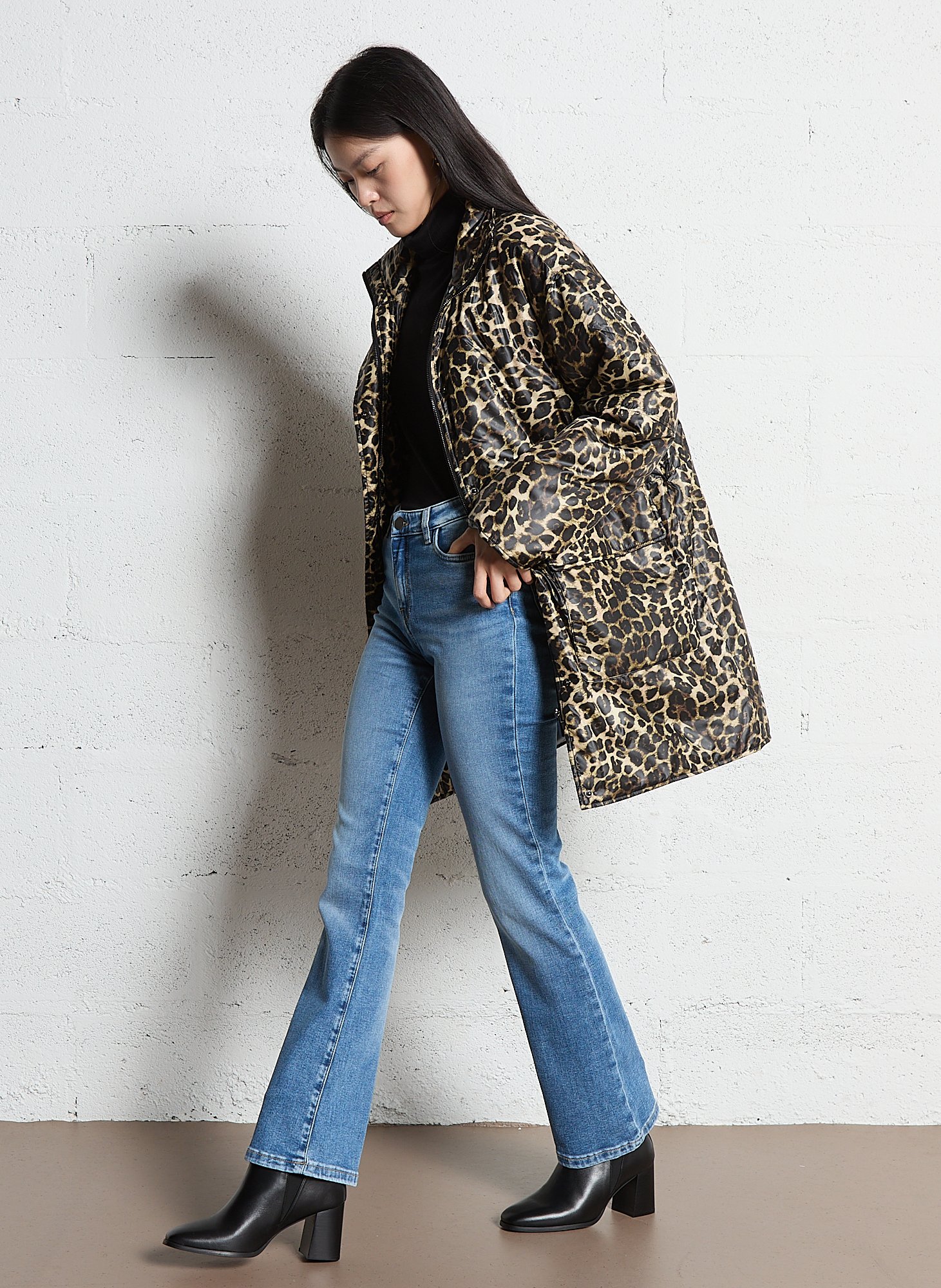 Doudoune col montant à imprimé leopard BERENICE Multicolore