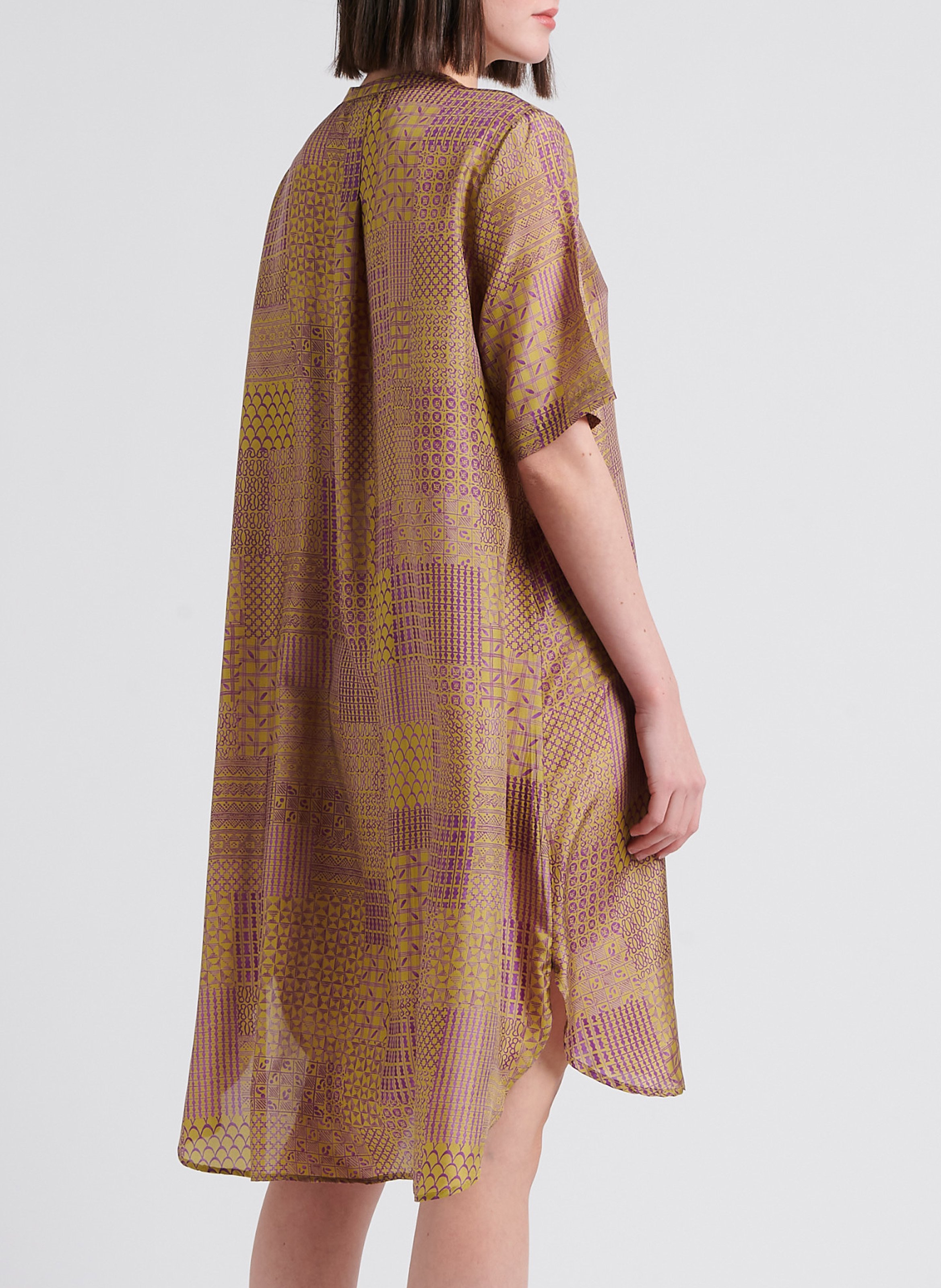 V-neck printed silk midi dress MOMONI Brown