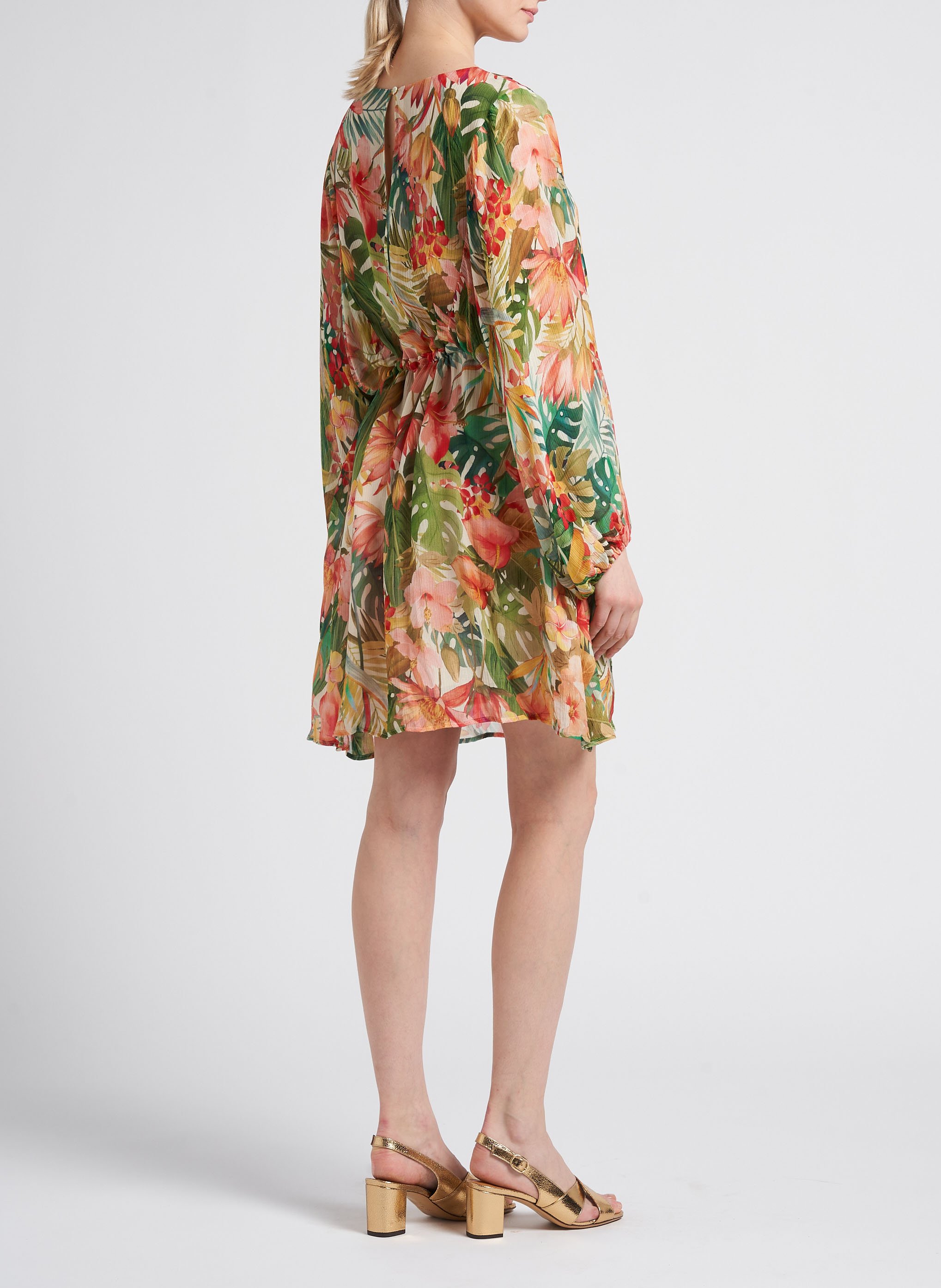 Robe courte col V imprimée MOMONI Rose