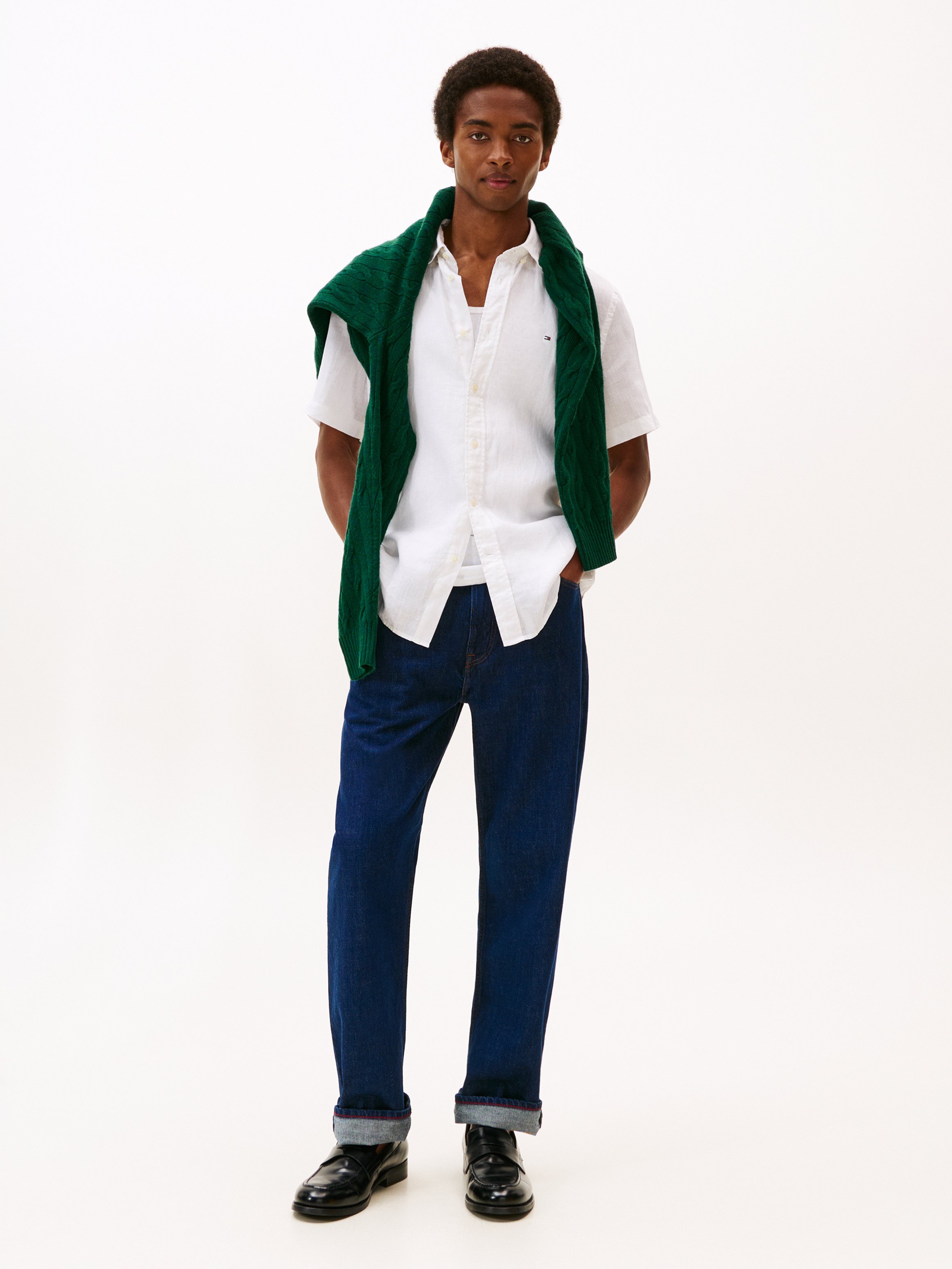 Chemise droite col classique en lin TOMMY HILFIGER Blanc