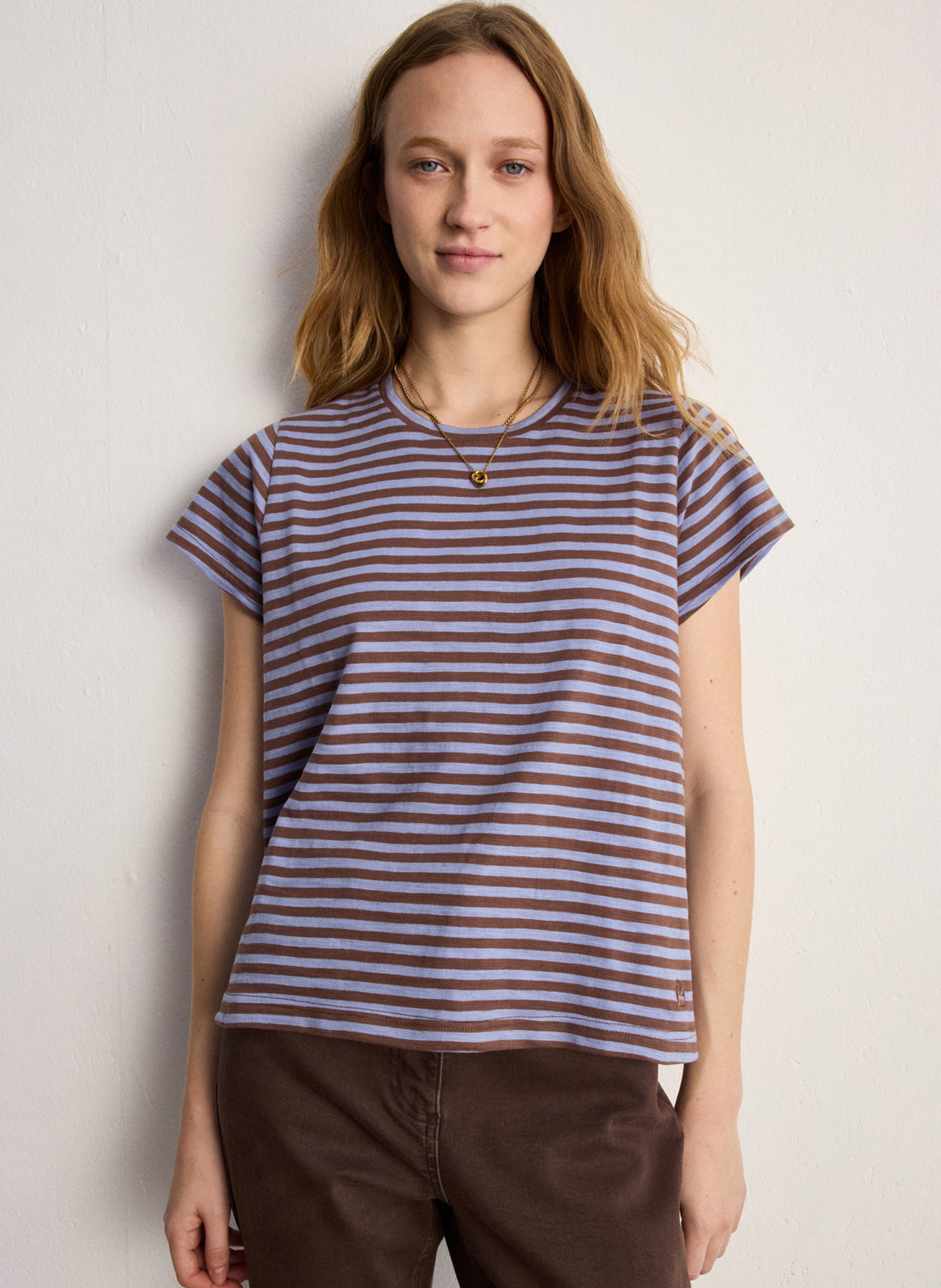 Round-neck straight striped cotton T-shirt PABLO