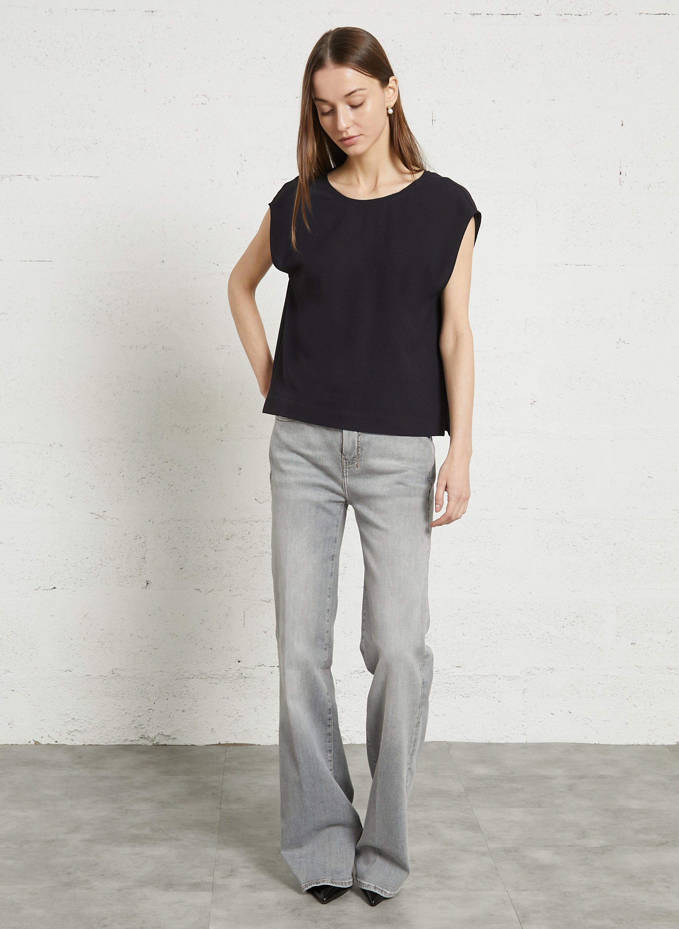 Flared cotton-blend jeans 7 FOR ALL MANKIND Grey