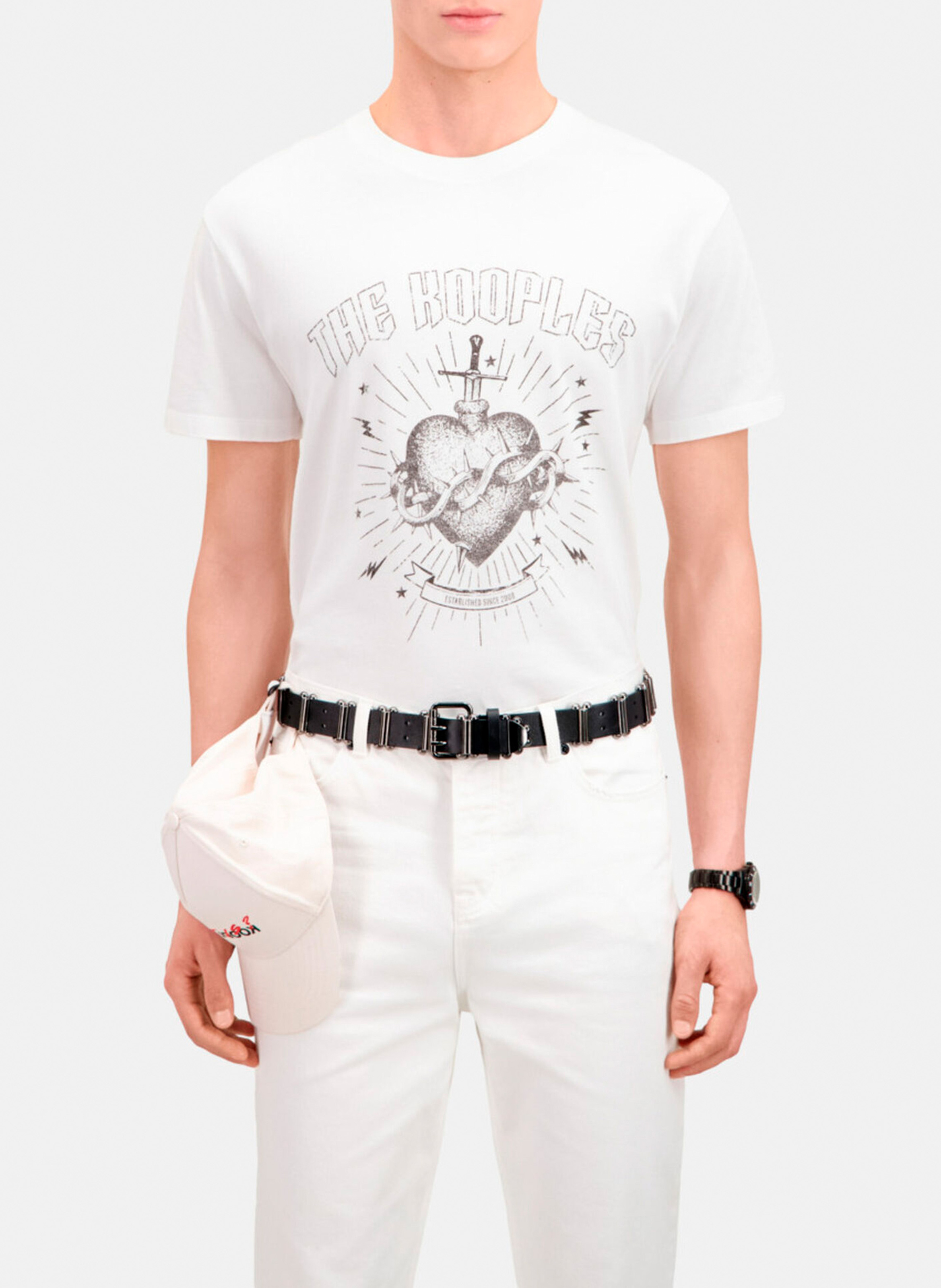 Straight round-neck screen-printed cotton T-shirt THE KOOPLES White