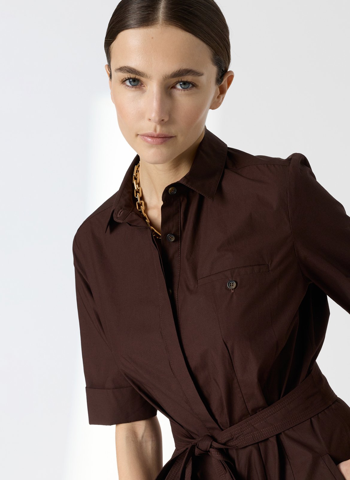 Robe midi ceinturée unie GERARD DAREL Marron