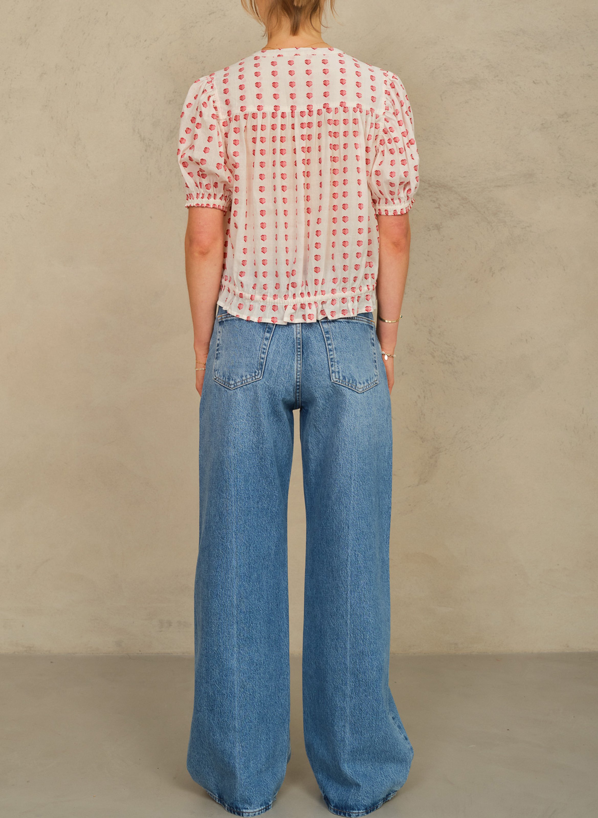 Blusa recta de algodón con estampado y cuello de pico M.A.B.E Blanco