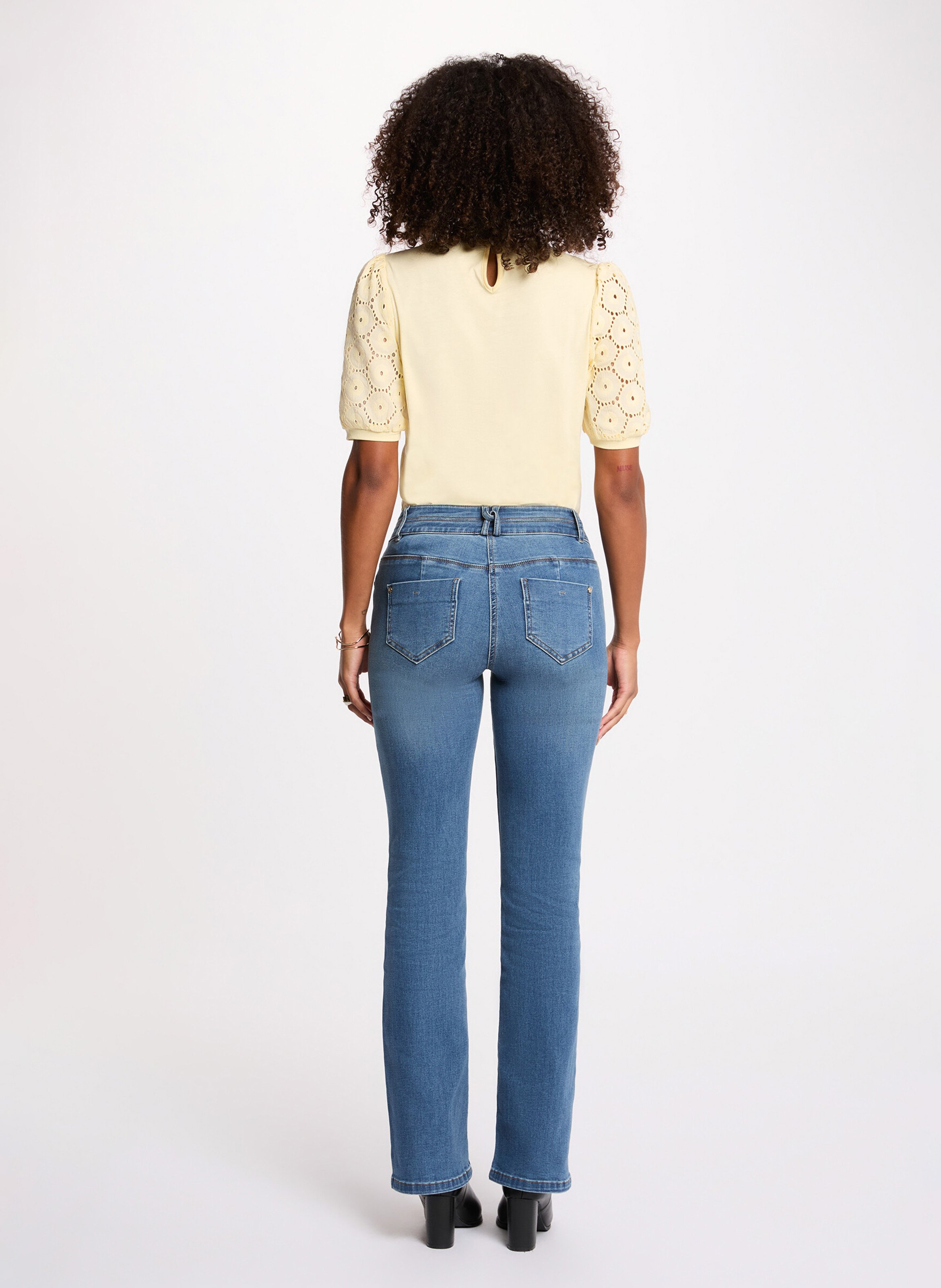 Top col montant brodé en coton MORGAN Jaune