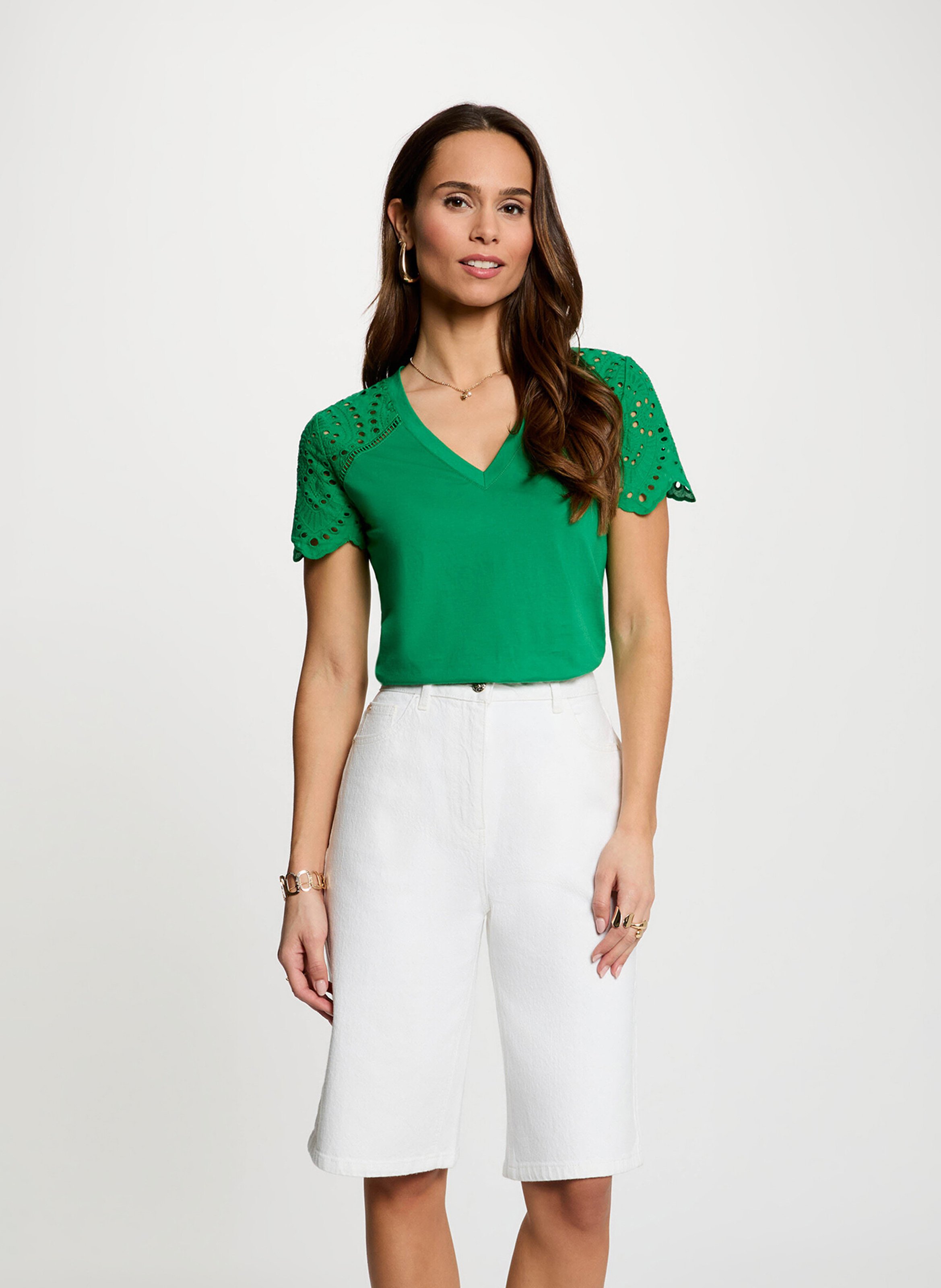 Baumwoll-T-Shirt mit U-Boot-Ausschnitt MORGAN