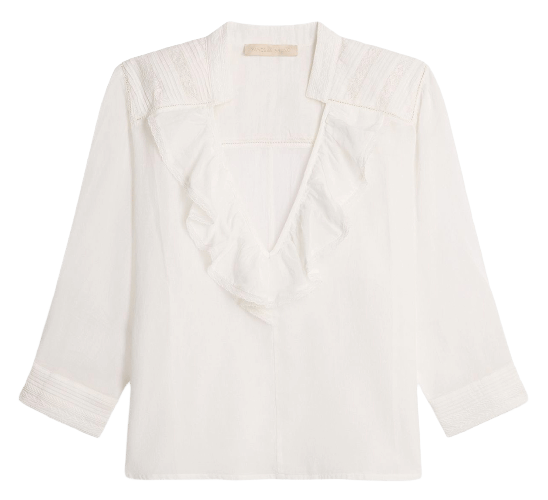 Blouse col V à volants VANESSA BRUNO Blanc